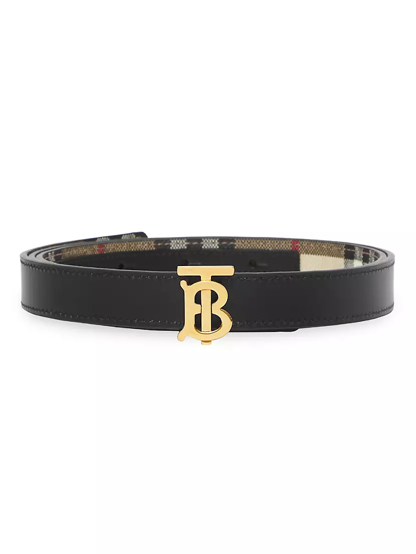 Burberry Men's Signature Check Belt w/ Plaque, Beige, Men's, 36in / 90cm, Belts Leather Belts