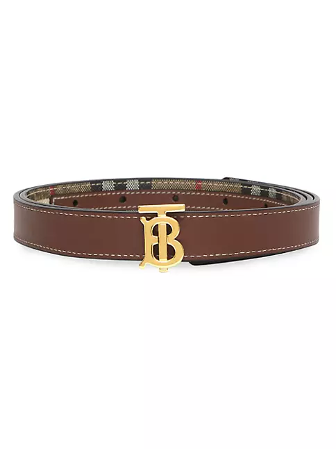 Burberry Check and Leather Reversible TB Belt , Size: 85