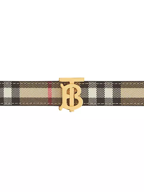 Shop Burberry Monogram TB Buckle Plaid Belt