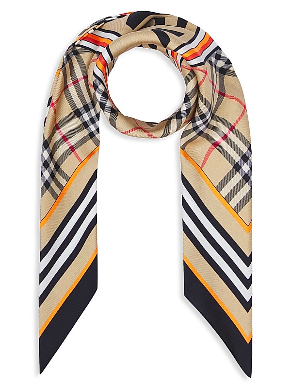 Shop Burberry Heritage Stripe Border Silk Twilly | Saks Shop Burberry Heritage Stripe Border Silk Twilly | Saks