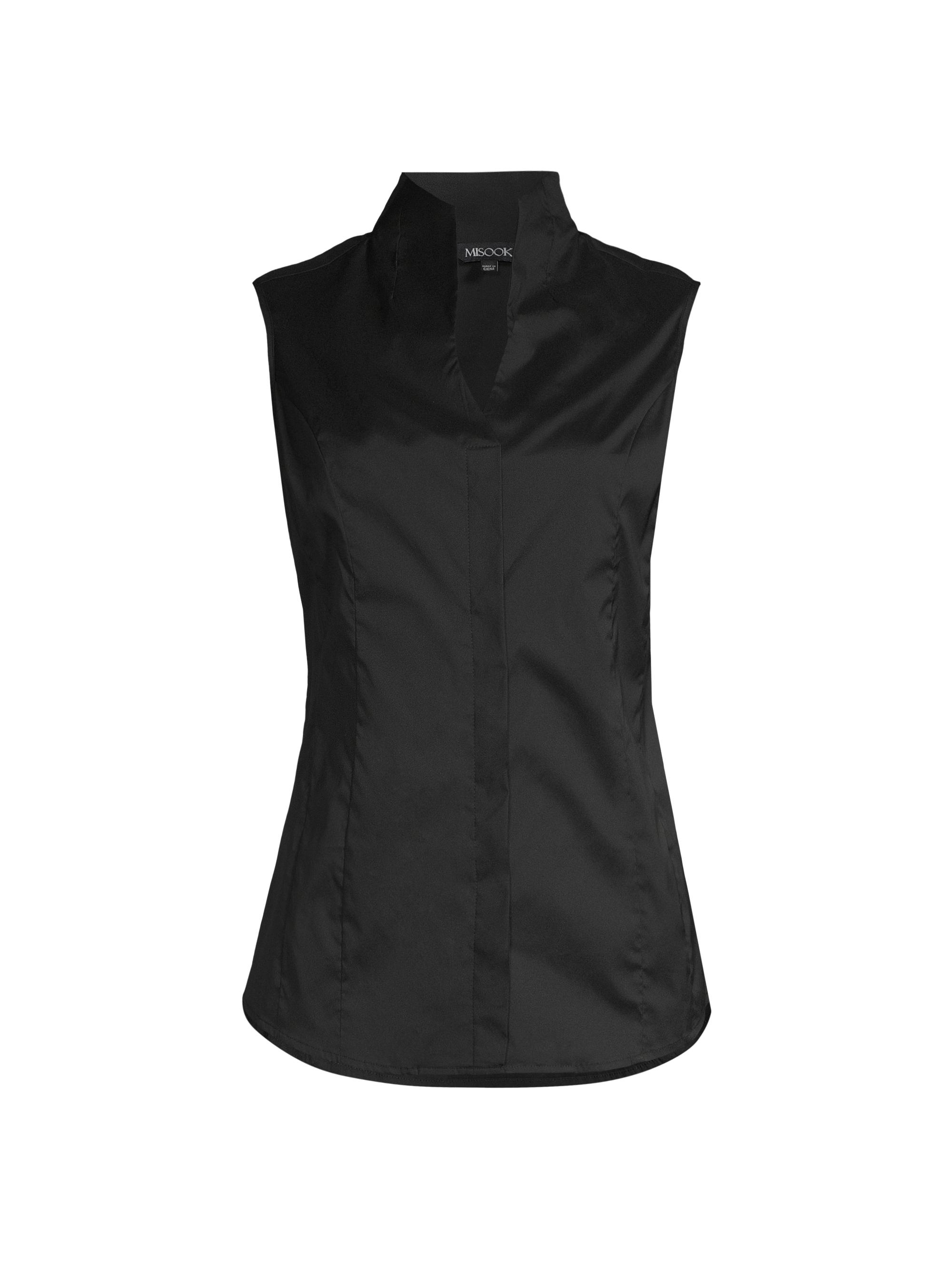 Misook Women's Sleeveless Stretch-Cotton Blouse - Black