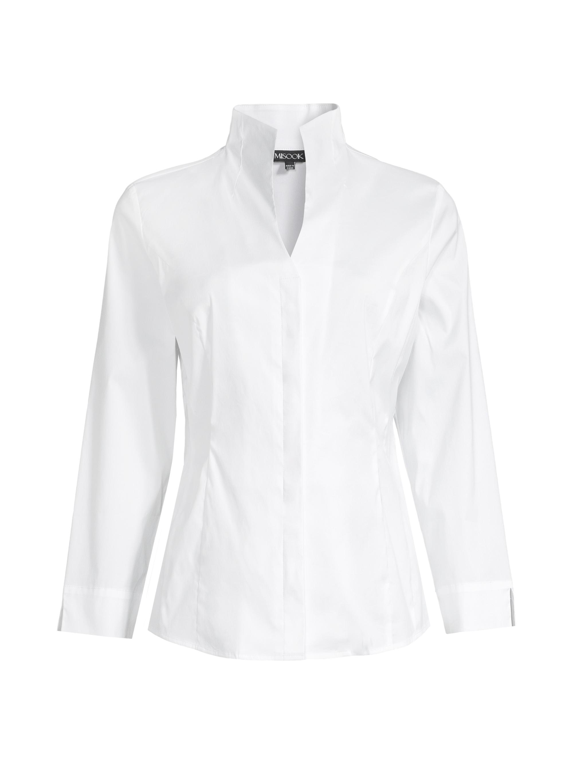 Misook Women's Stretch Cotton Button-Front Blouse - White