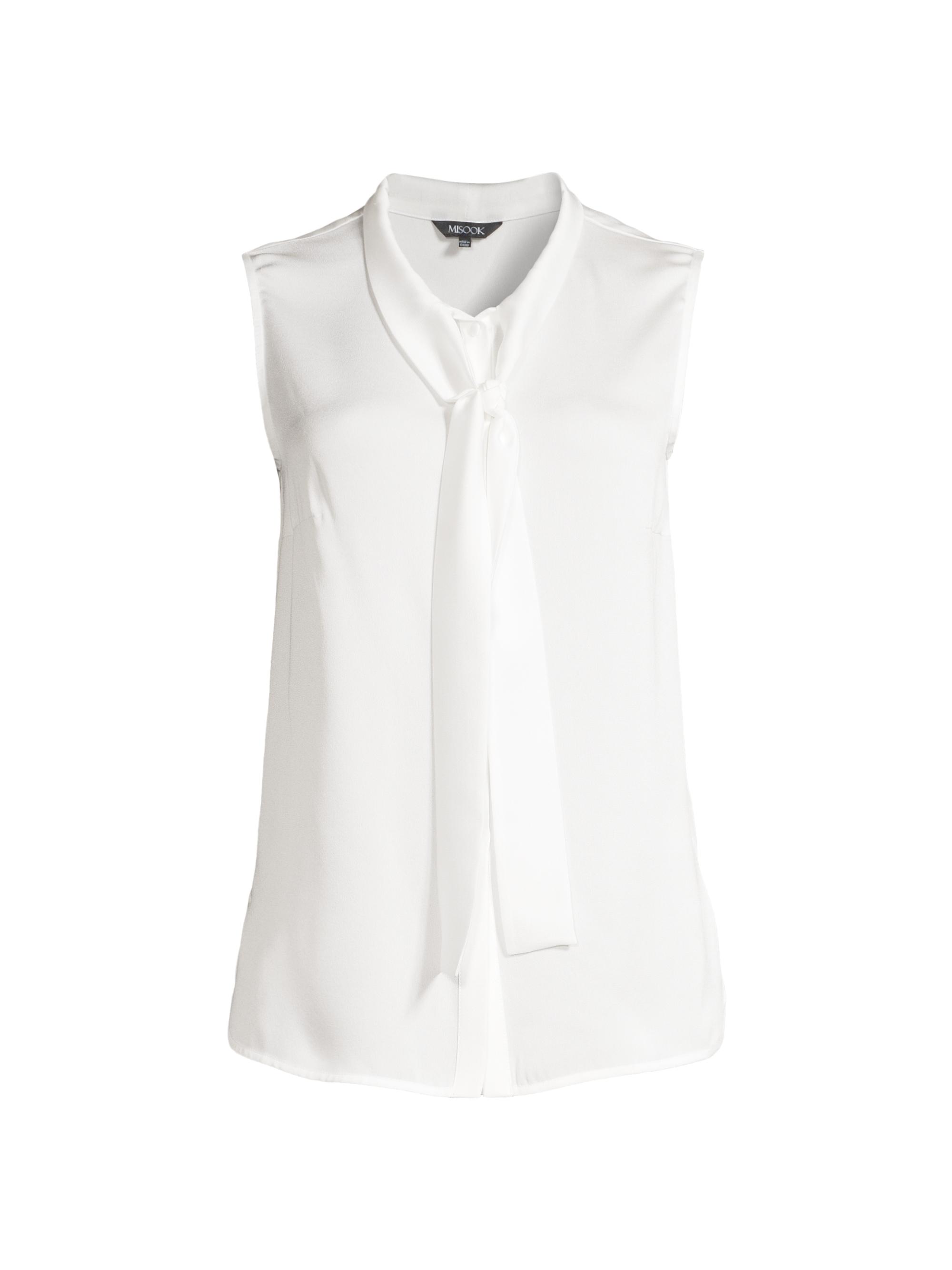 Misook Women's Crepe de Chine Tie-Neck Blouse - White