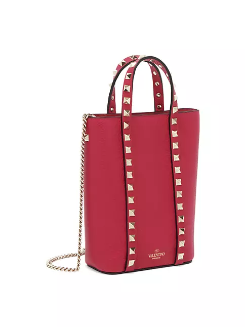 Valentino Leather Lipstick Case Gold,Red Color rock studs
