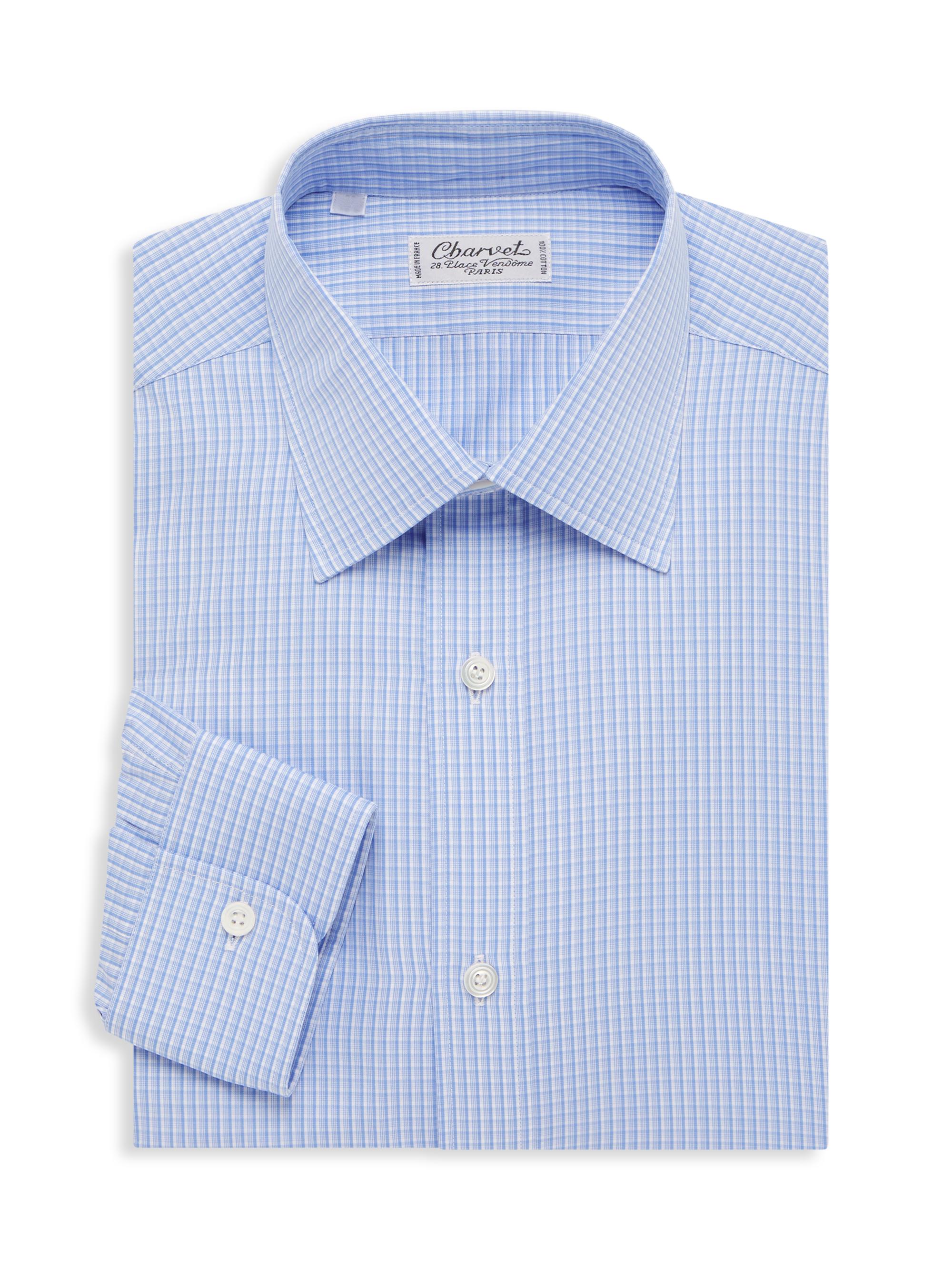 Charvet Men's Glen Check Dress Shirt - Light Blue