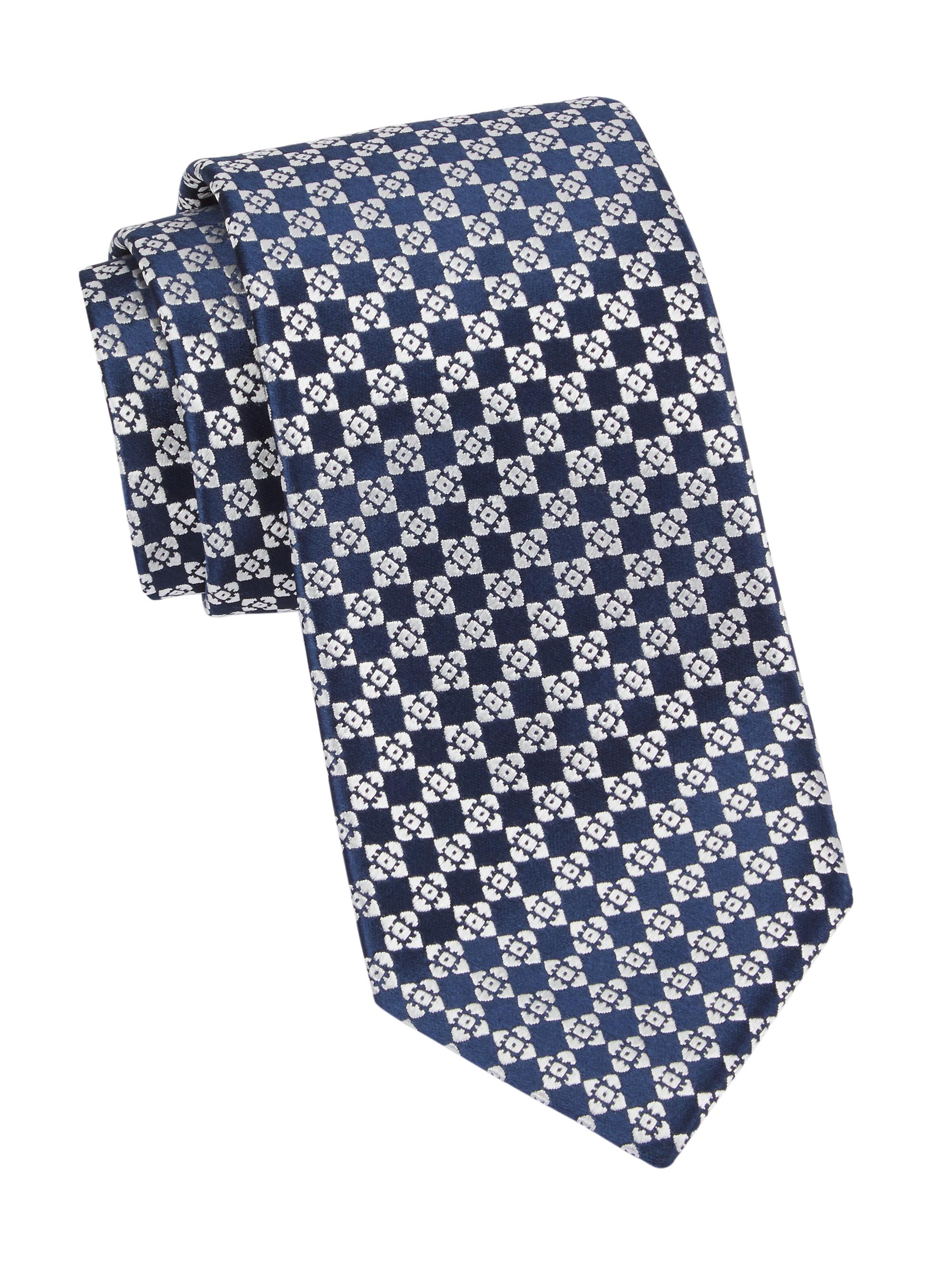 Charvet Men's Diamond Geo Woven Silk Tie - Navy White