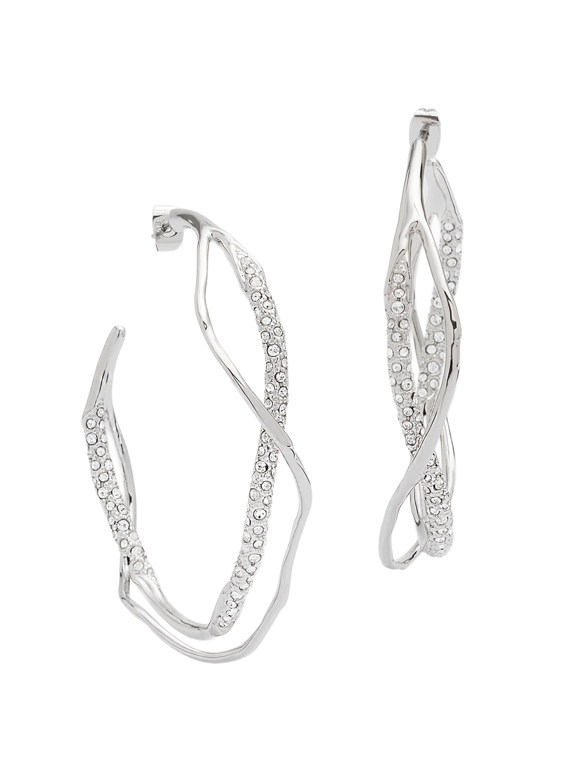 Alexis Bittar Women's Intertwined 14K Goldplated & Rhodium-Plated Two-Tone Crystal Pavé Hoop Earrings - Silver