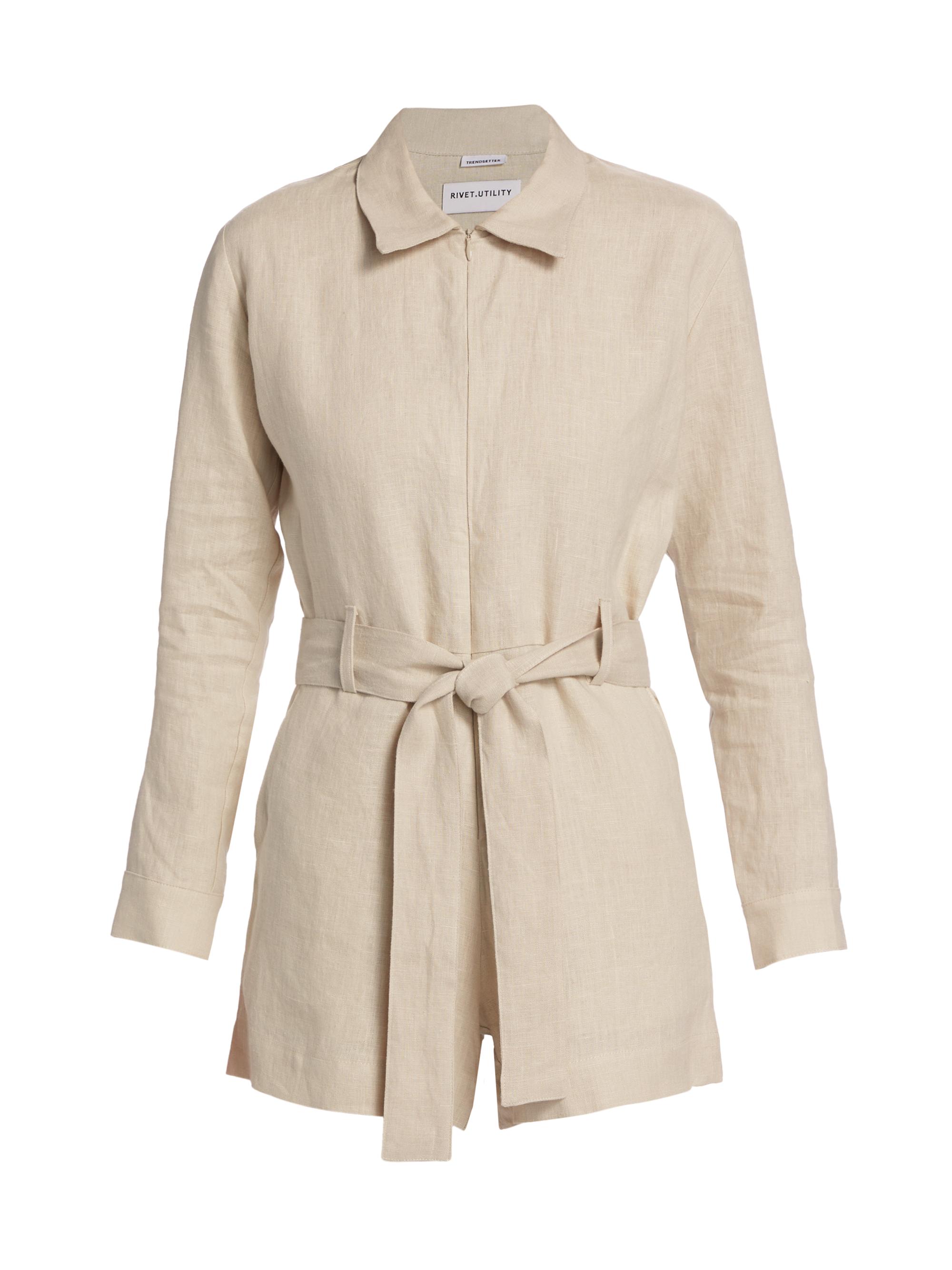 Rivet Utility Women's Trendsetter Tie-Waist Denim Romper - Oatmeal