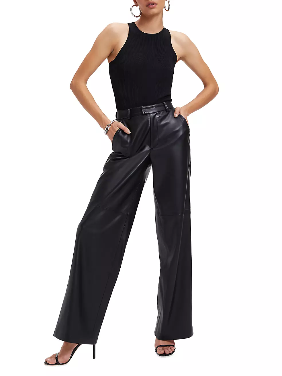 Sosandar Faux Leather Wide Leg Trousers, Black  Premium leggings, Black  wide leg trousers, Wide leg trousers