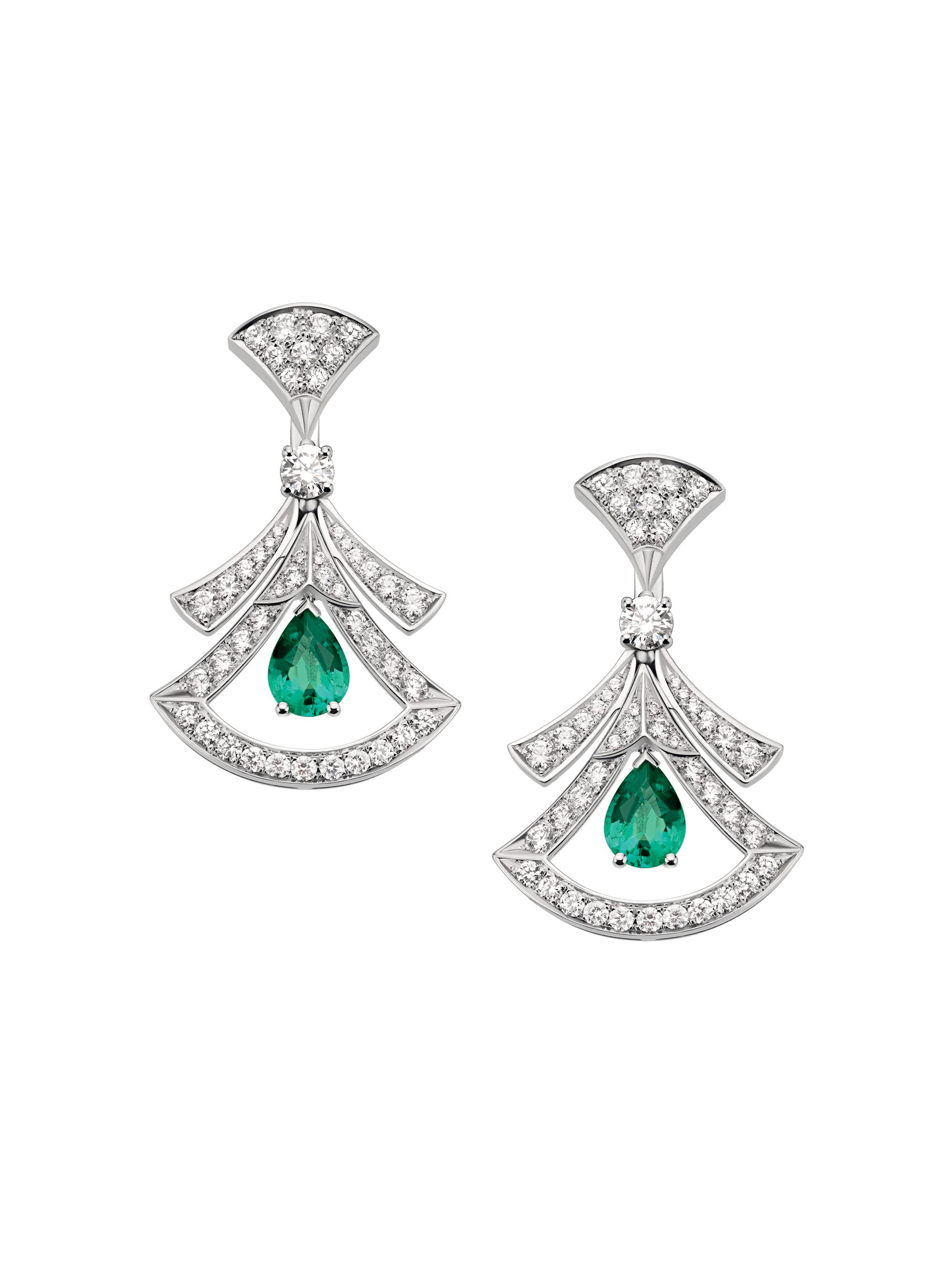 BVLGARI Women's Divas'Dream 18K White Gold, Diamond, & Emerald Drop Earrings
