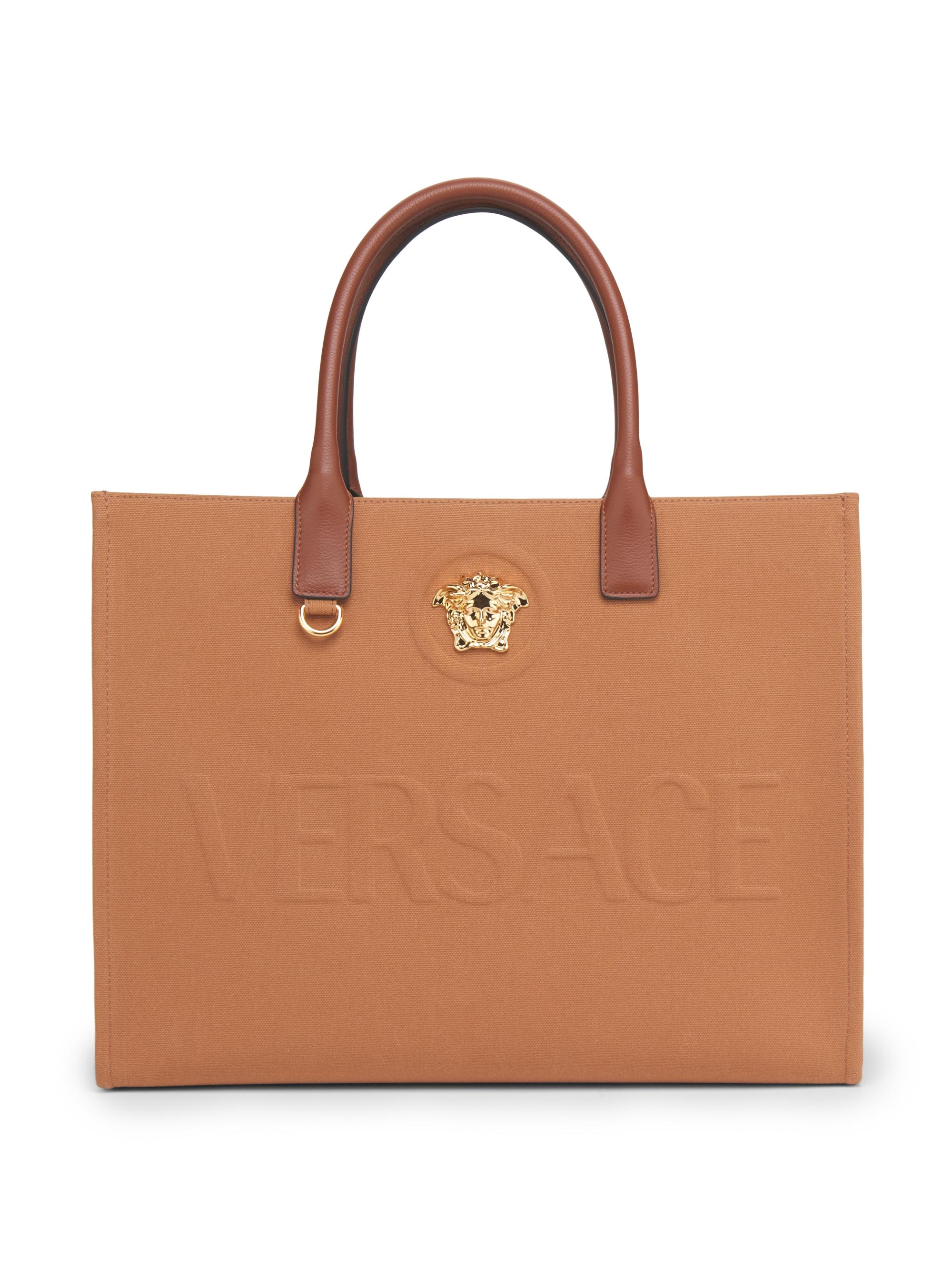 Versace Women's Logo Canvas Tote - Rust  Gold
