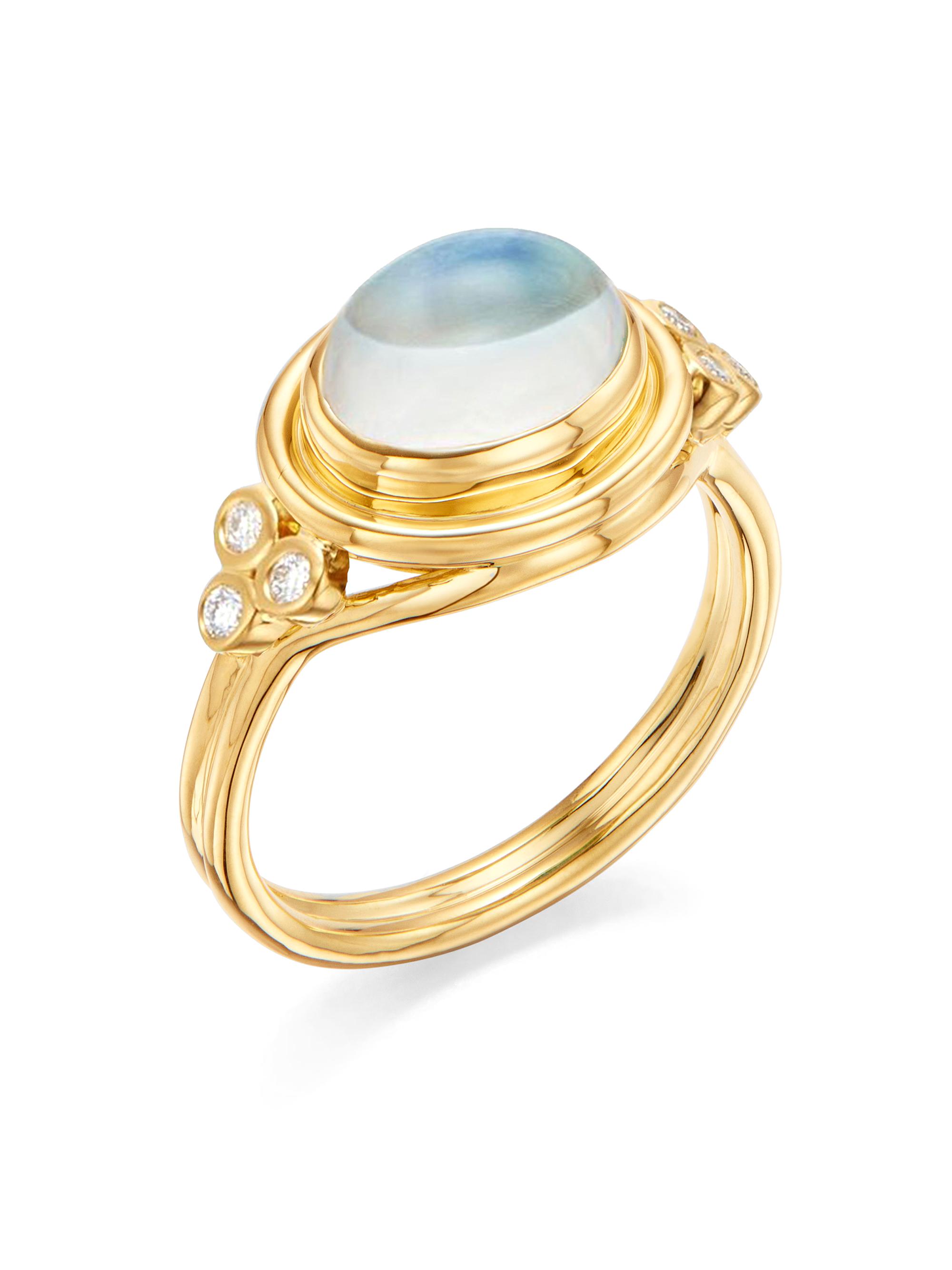 Temple St. Clair Women's Classic 18K Gold, Diamond & Blue Moonstone Temple Ring - Yellow Gold