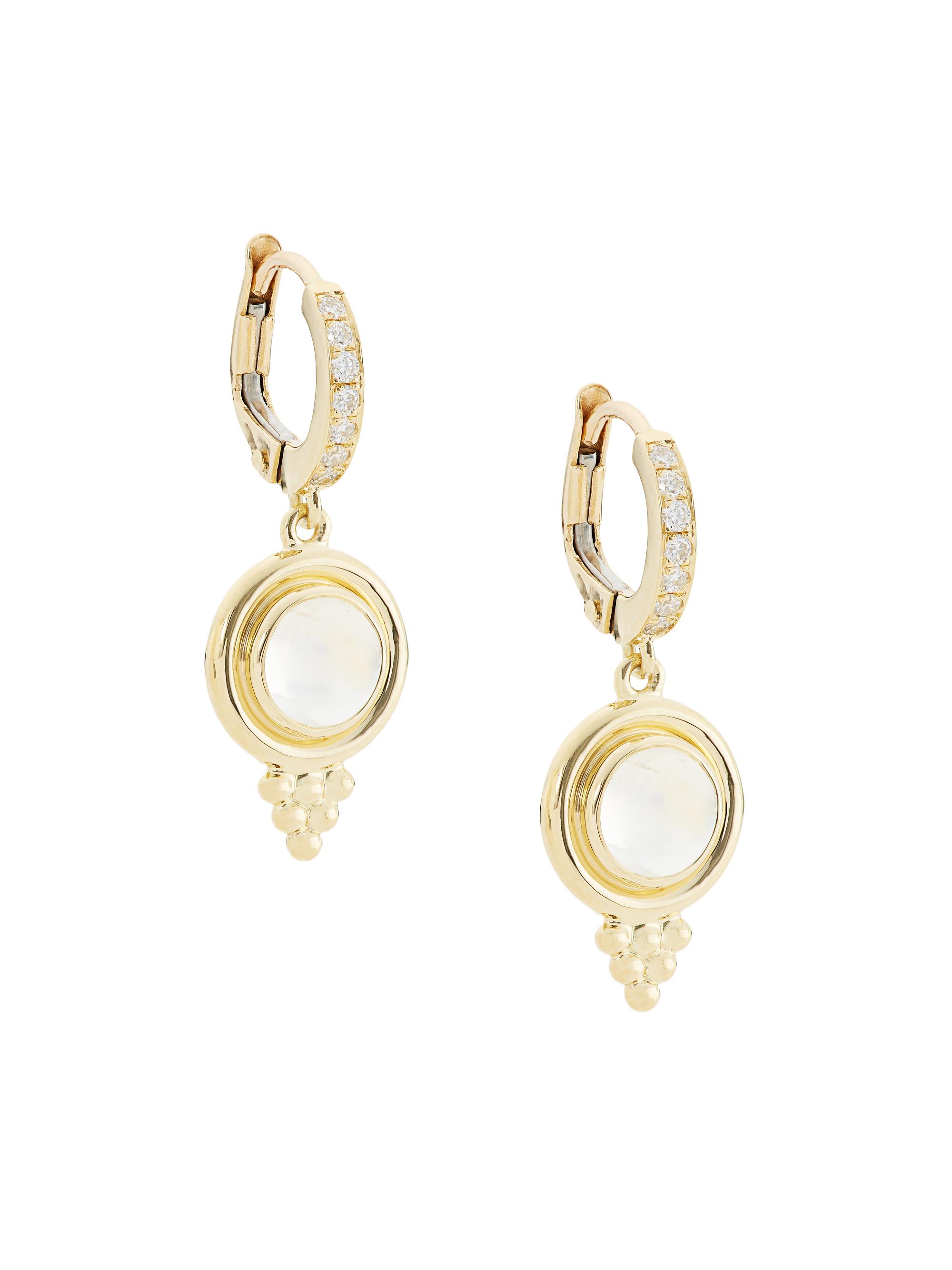Temple St. Clair Women's Florence86 18K Yellow Gold, Diamond & Blue Moonstone Temple Earrings - Gold White