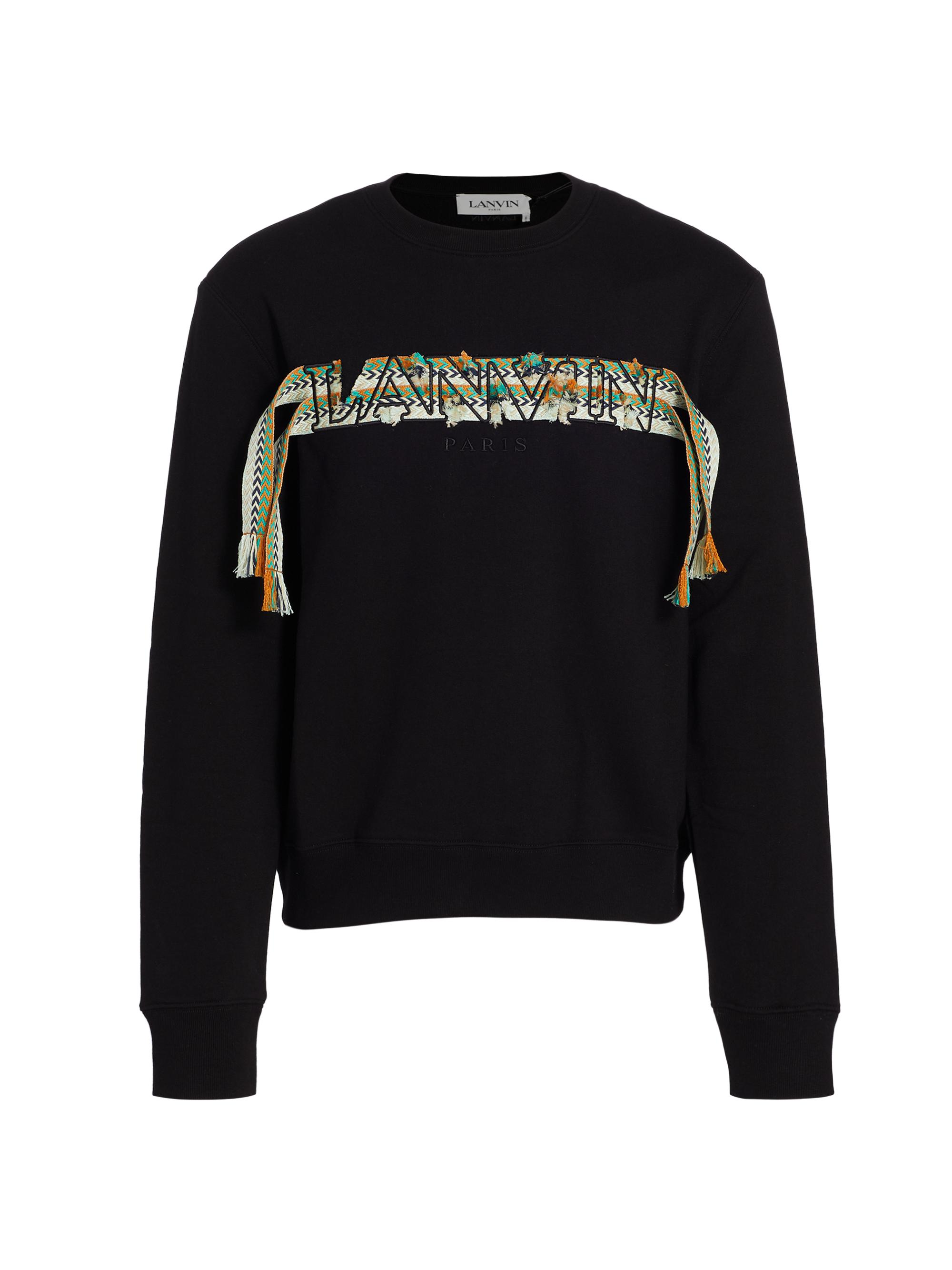 Lanvin Men's Embroidered Curb Logo Sweatshirt - Black