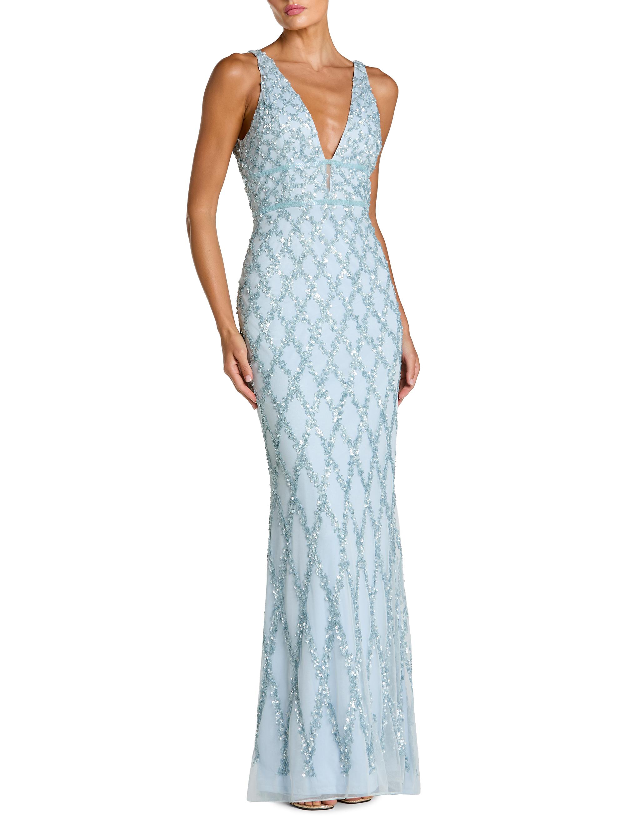 Mac Duggal Women's Embellished V-Neck Column Gown - Ice Blue