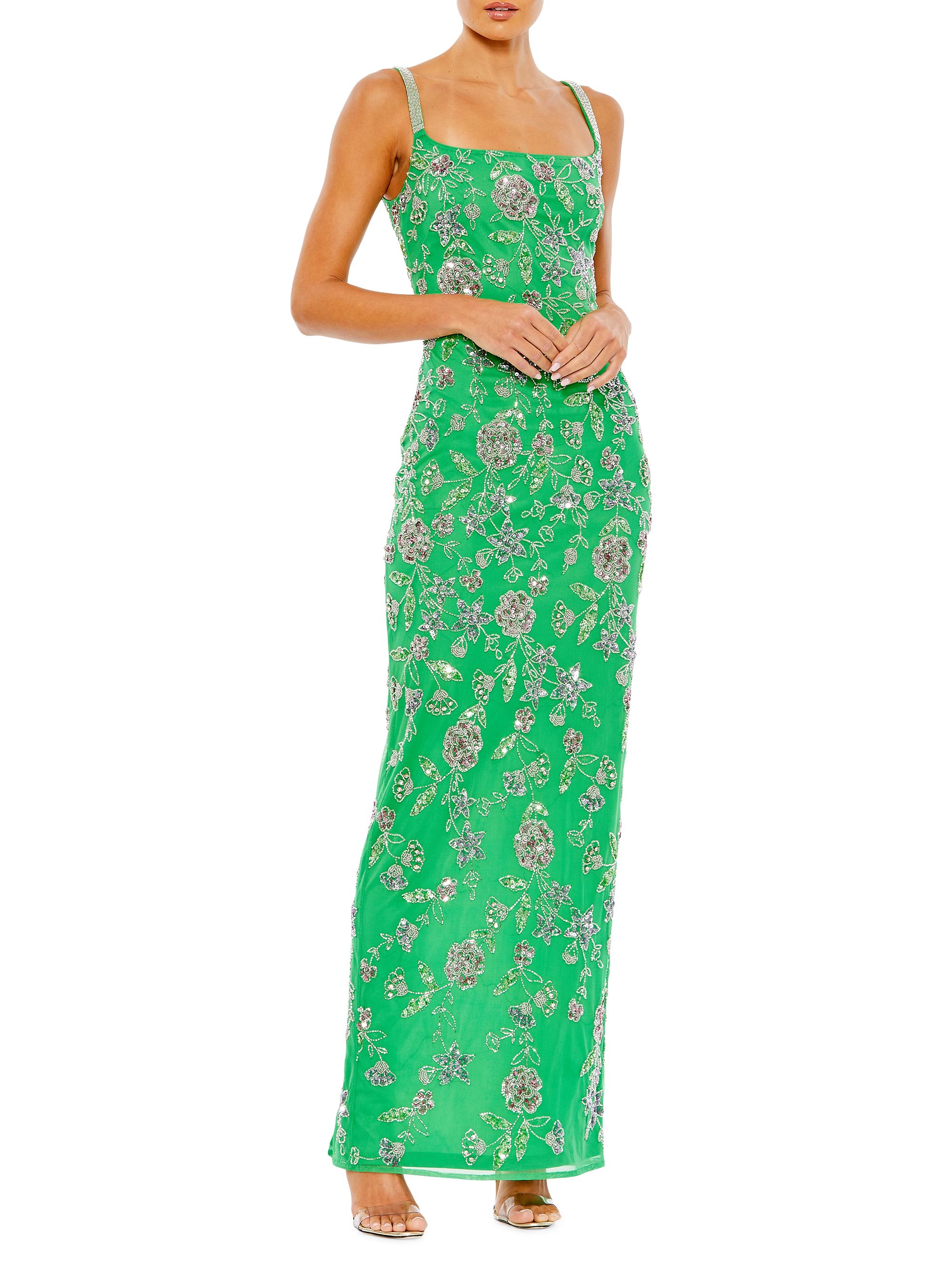 Mac Duggal Women's Beaded Floral Column Gown - Spring Green