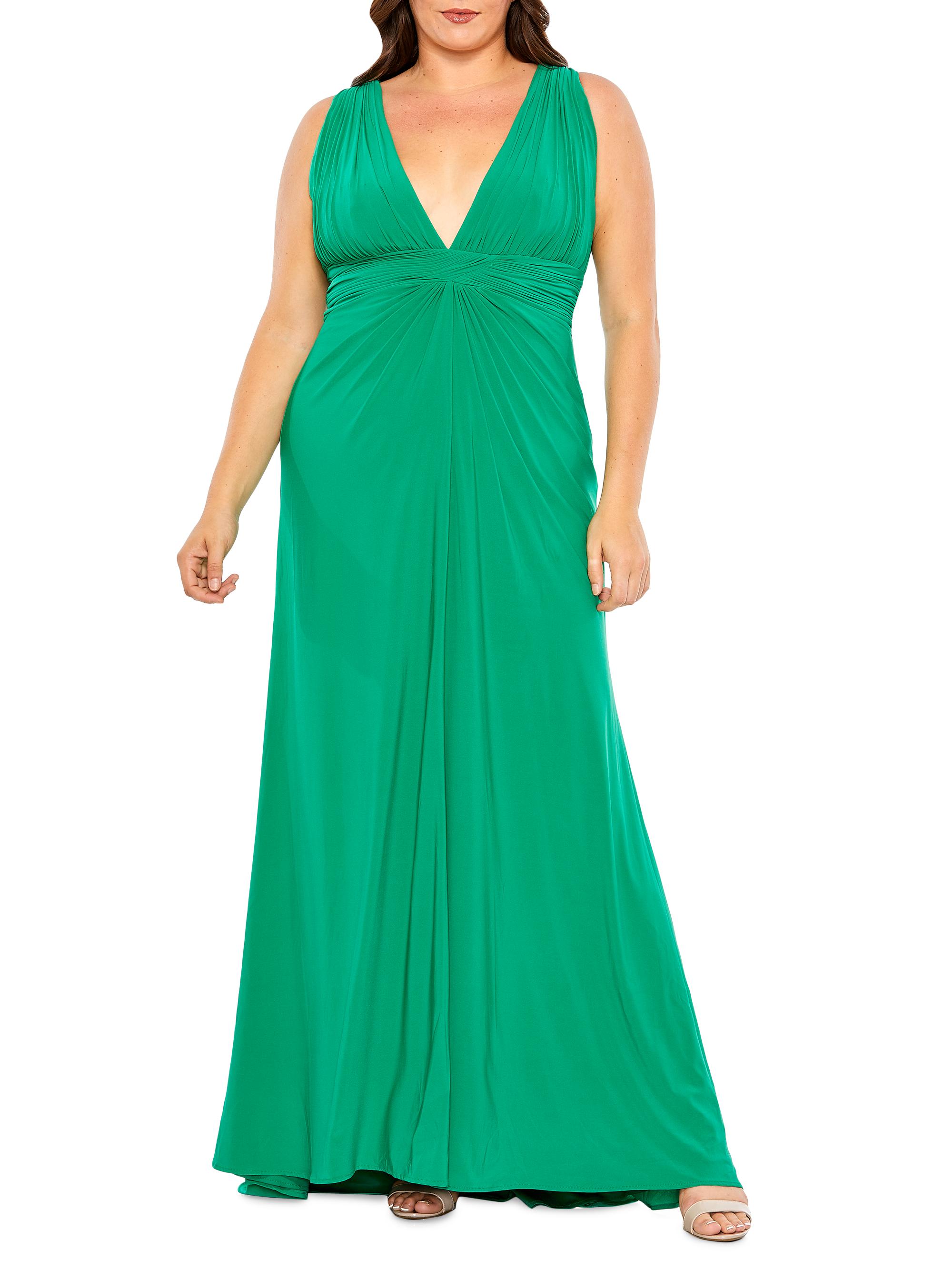 Mac Duggal Women's Plus Size Sleeveless Draped A-Line Gown - Jade