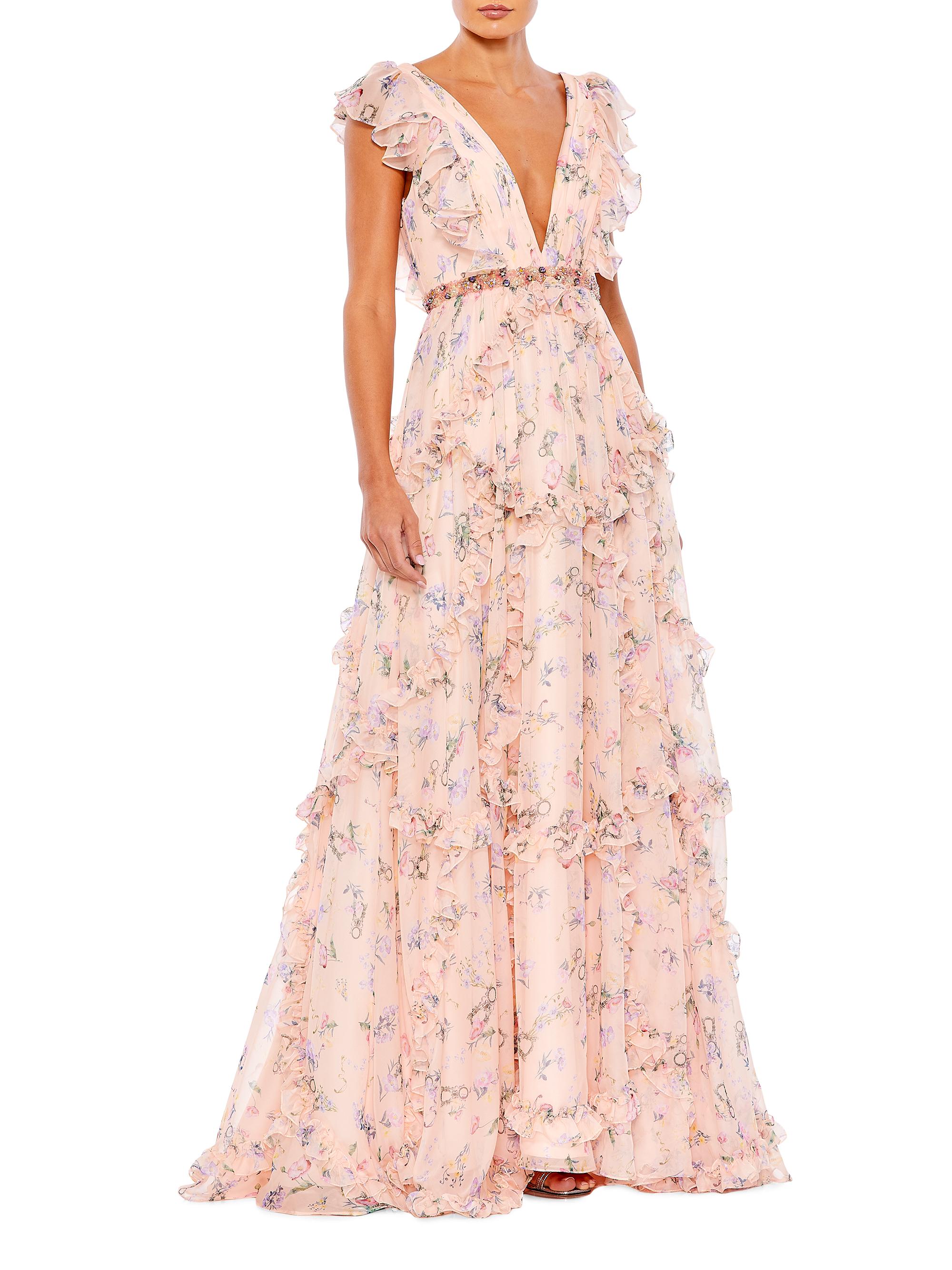 Mac Duggal Women's Floral Ruffled Cap-Sleeve Gown - Pink Multi