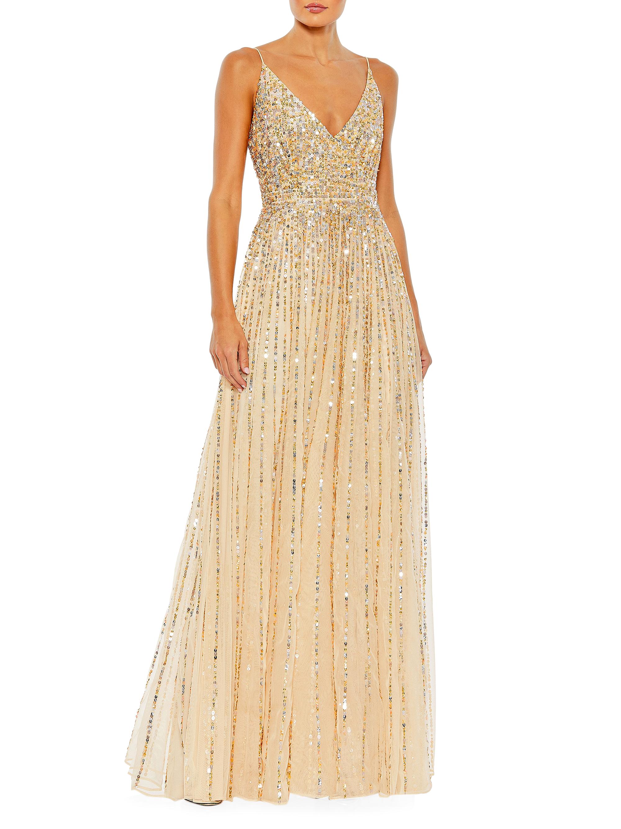 Mac Duggal Women's Sequin Tulle V-Neck Gown - Beige