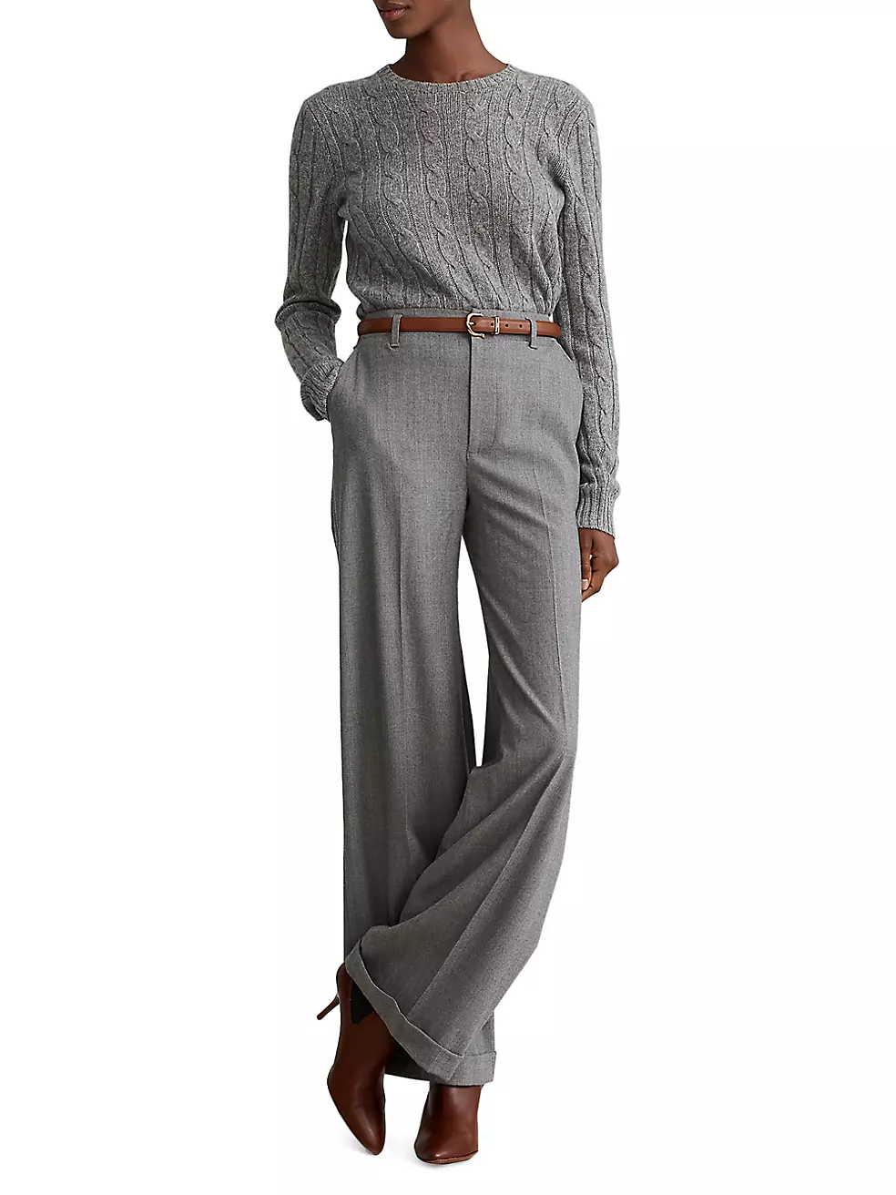 Womens Polo Ralph Lauren grey Wool-Cashmere Cable-Knit Sweatpants