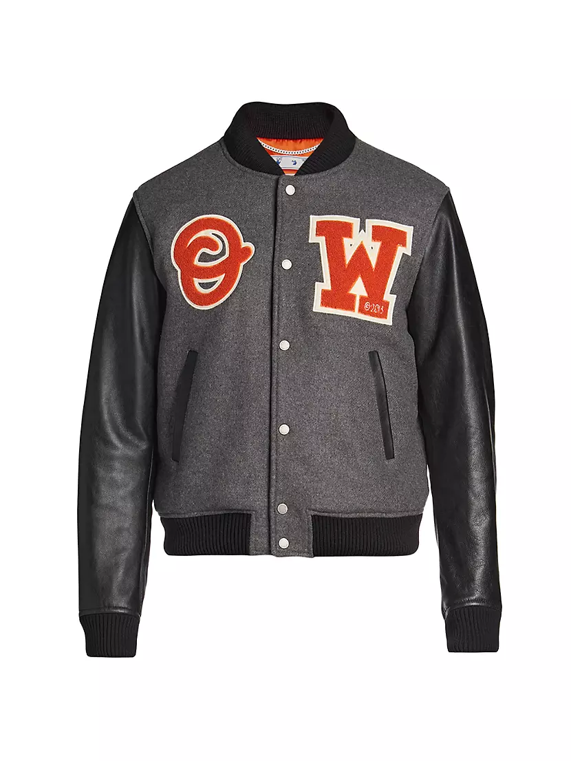 Off-White, Jackets & Coats, Offwhite Leather Logo Patch Varsity Jacket