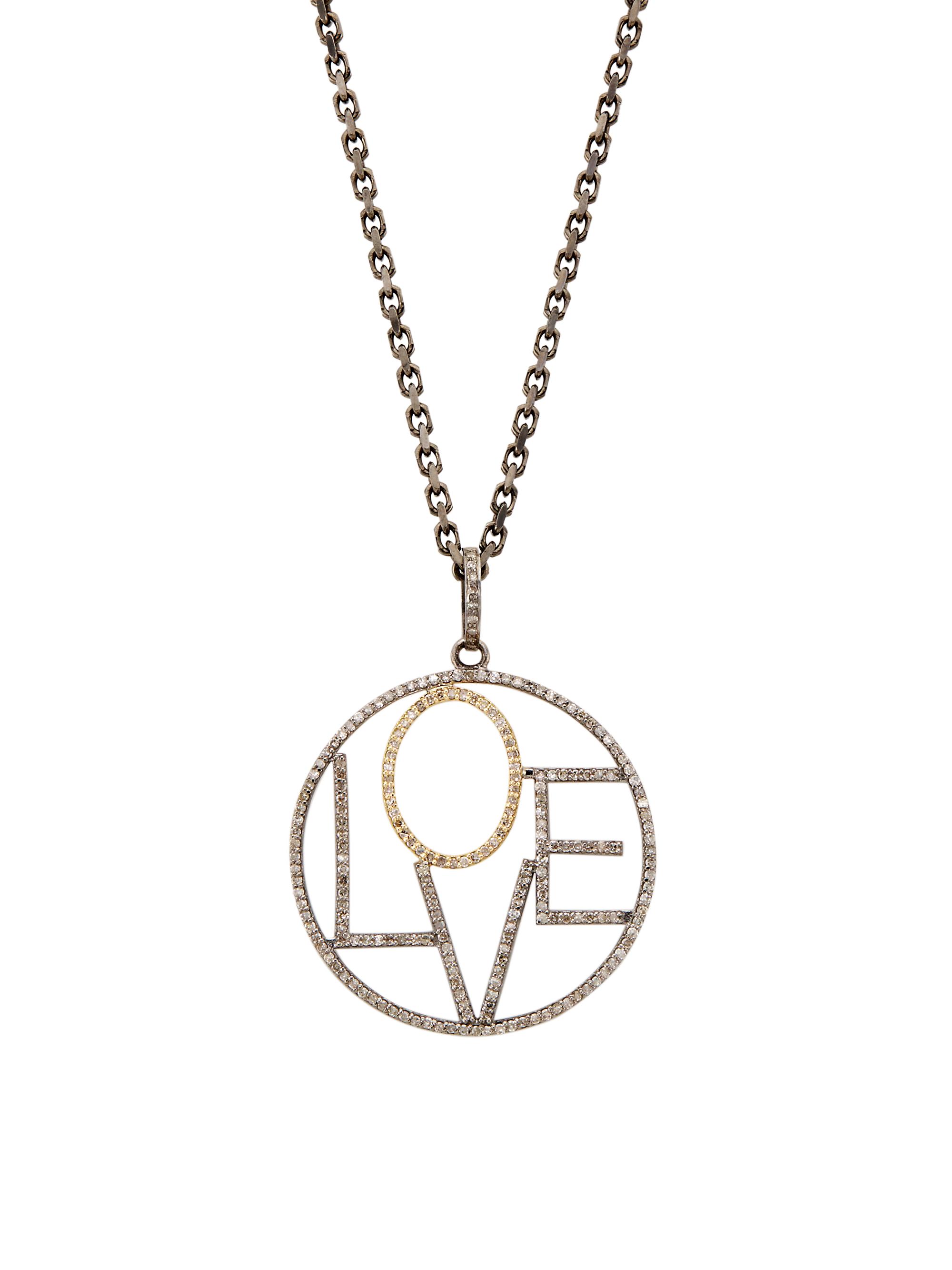 Nina Gilin Women's Sterling Silver, 14K Yellow Gold, & Diamond "Love" Pendant Necklace