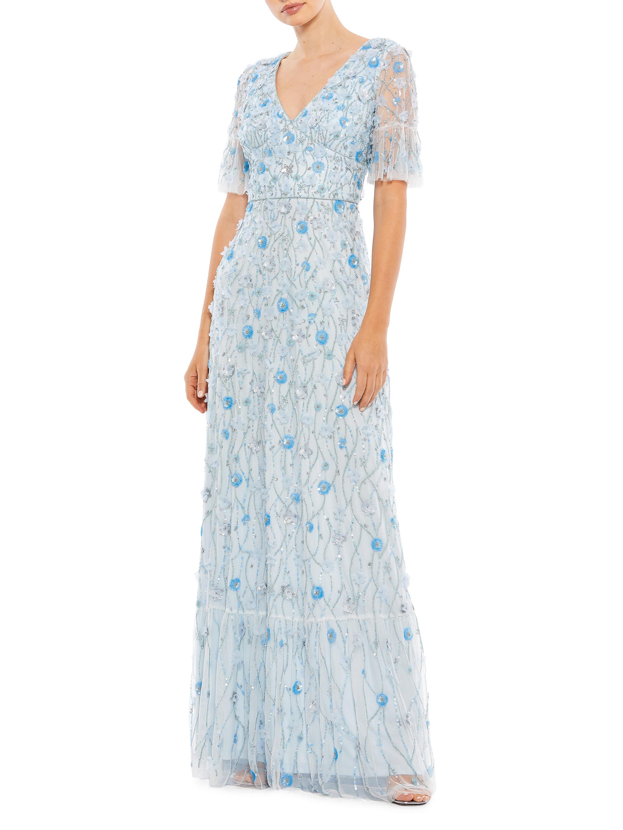 Mac Duggal Women's Floral Sequined Column Gown - Powder Blue