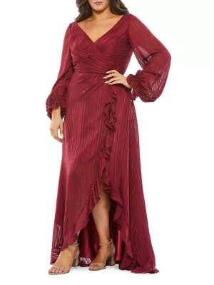 Shop Mac Duggal Plus Size Ruffle-Trim Sheer Wrap Gown | Saks Fifth Avenue