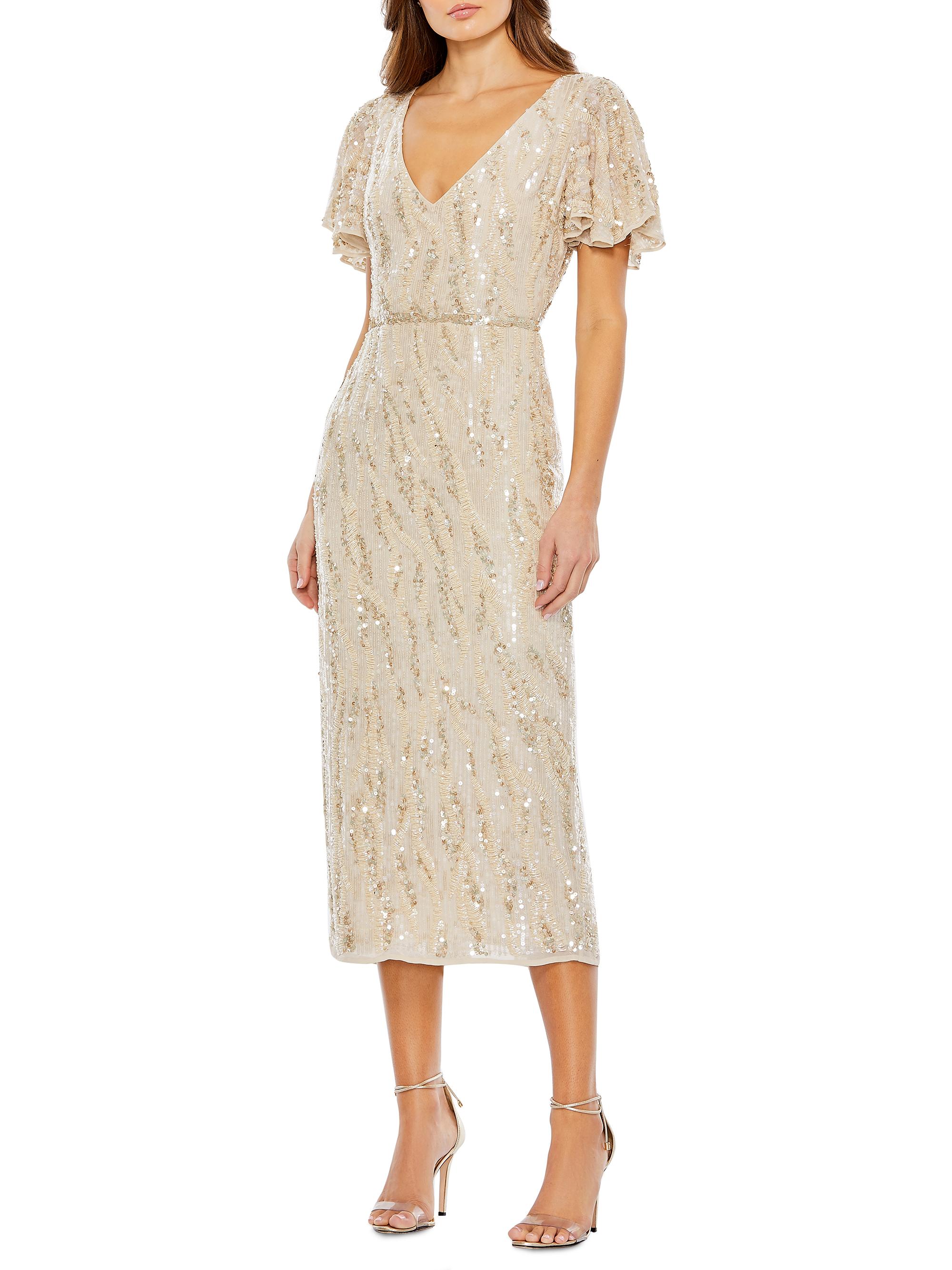 Mac Duggal Women's Sequined Midi Sheath Dress - Oyster