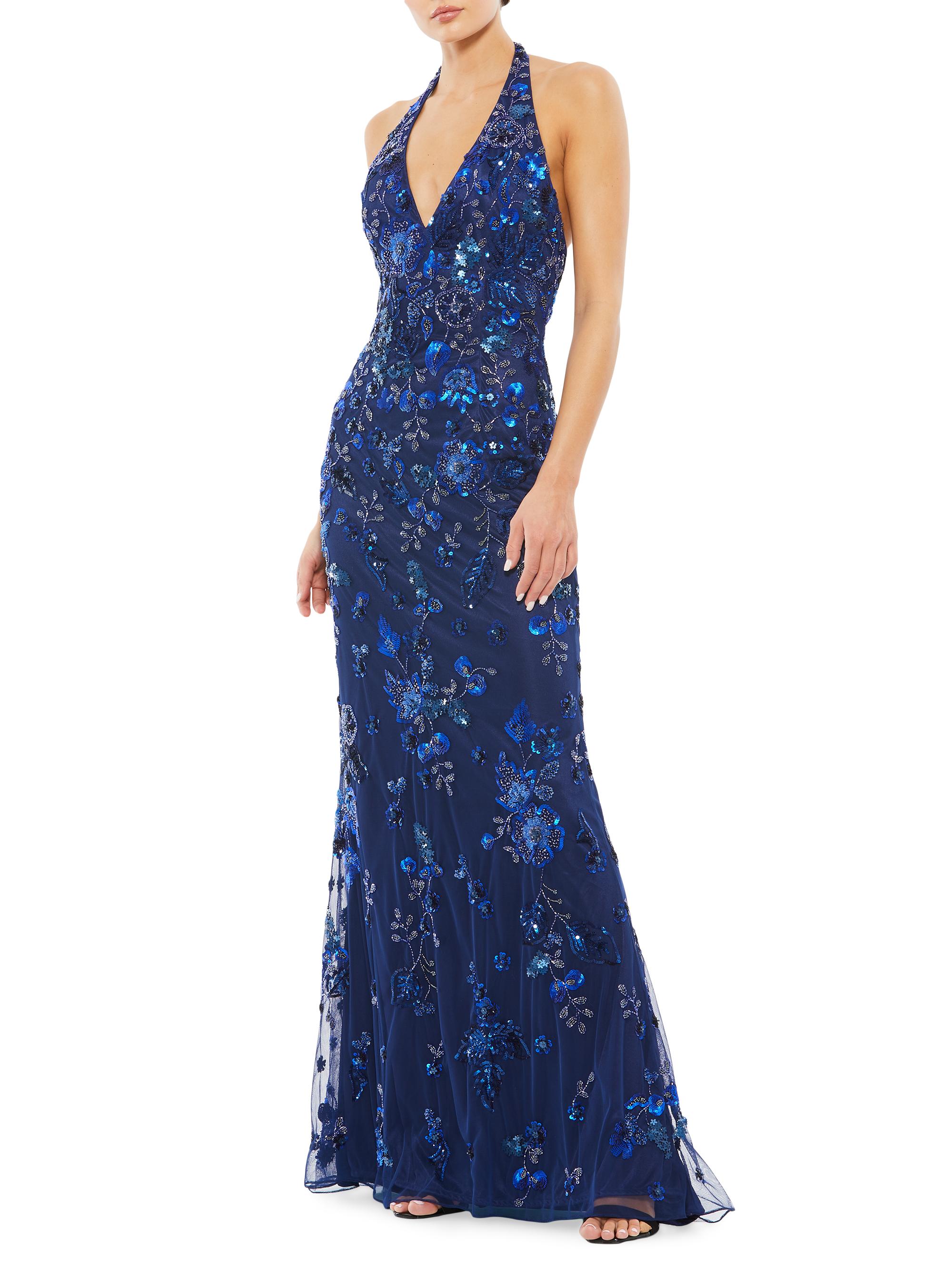 Mac Duggal Women's Floral Beaded Column Gown - Midnight