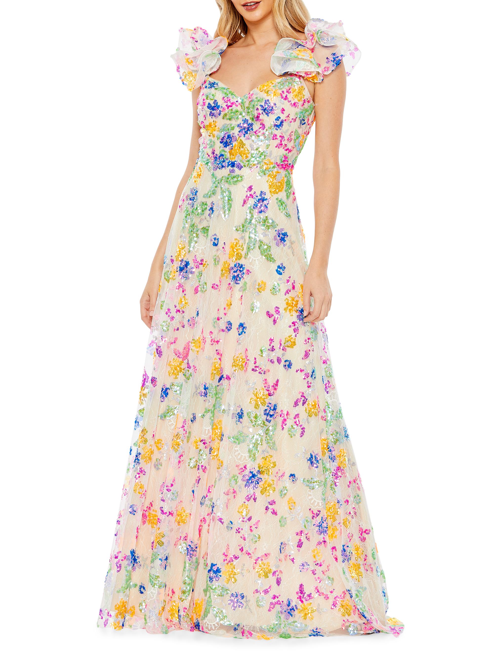 Mac Duggal Women's Ieena Beaded A-Line Gown - White Multi