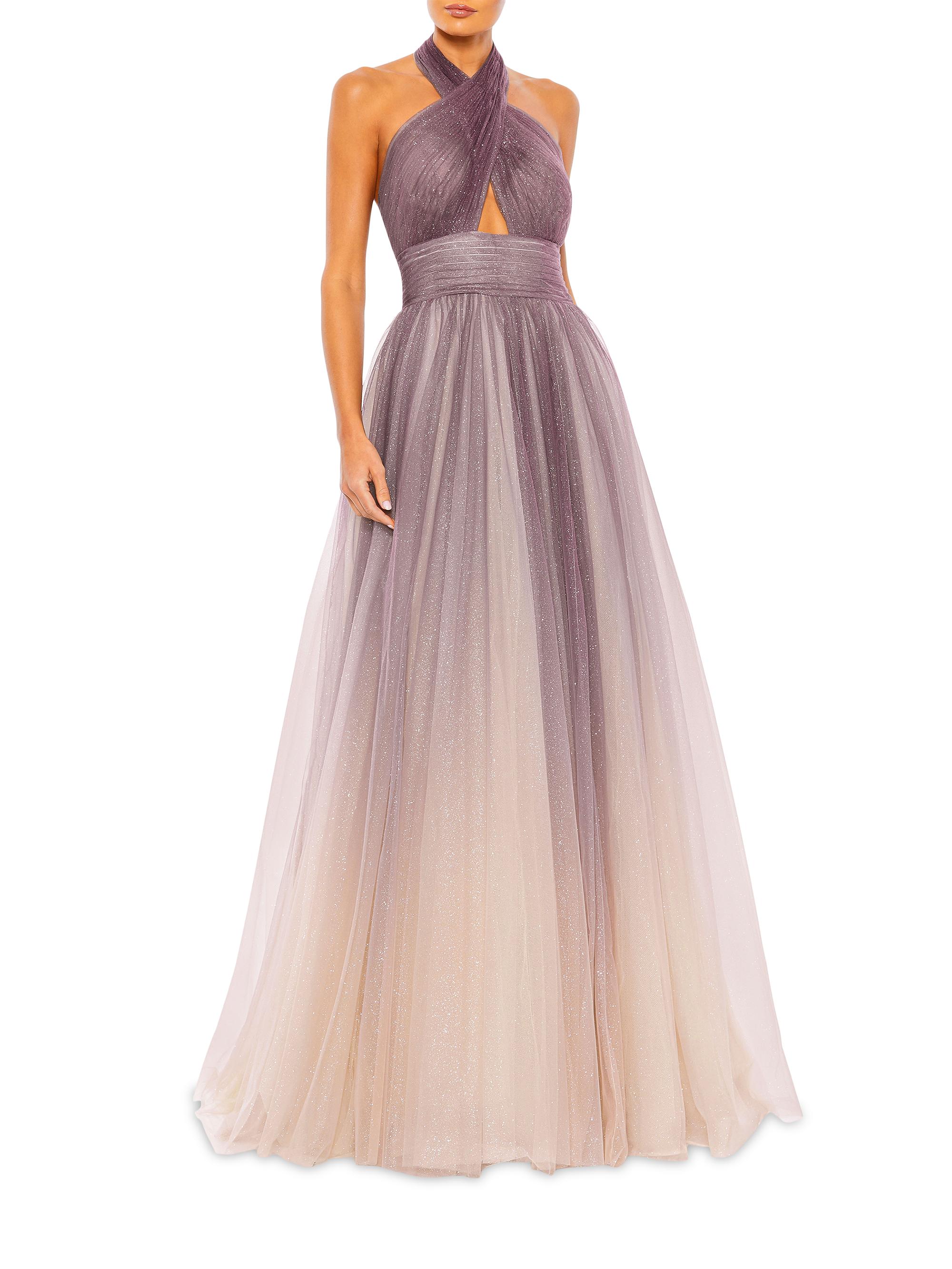 Mac Duggal Women's Ieena Glitter Tulle Cutout Ballgown - Charcoal Ombre