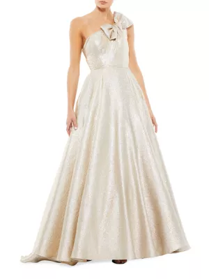 Mac Duggal Women's Metallic One-Shoulder Gown - Oyster - Women's Accessories