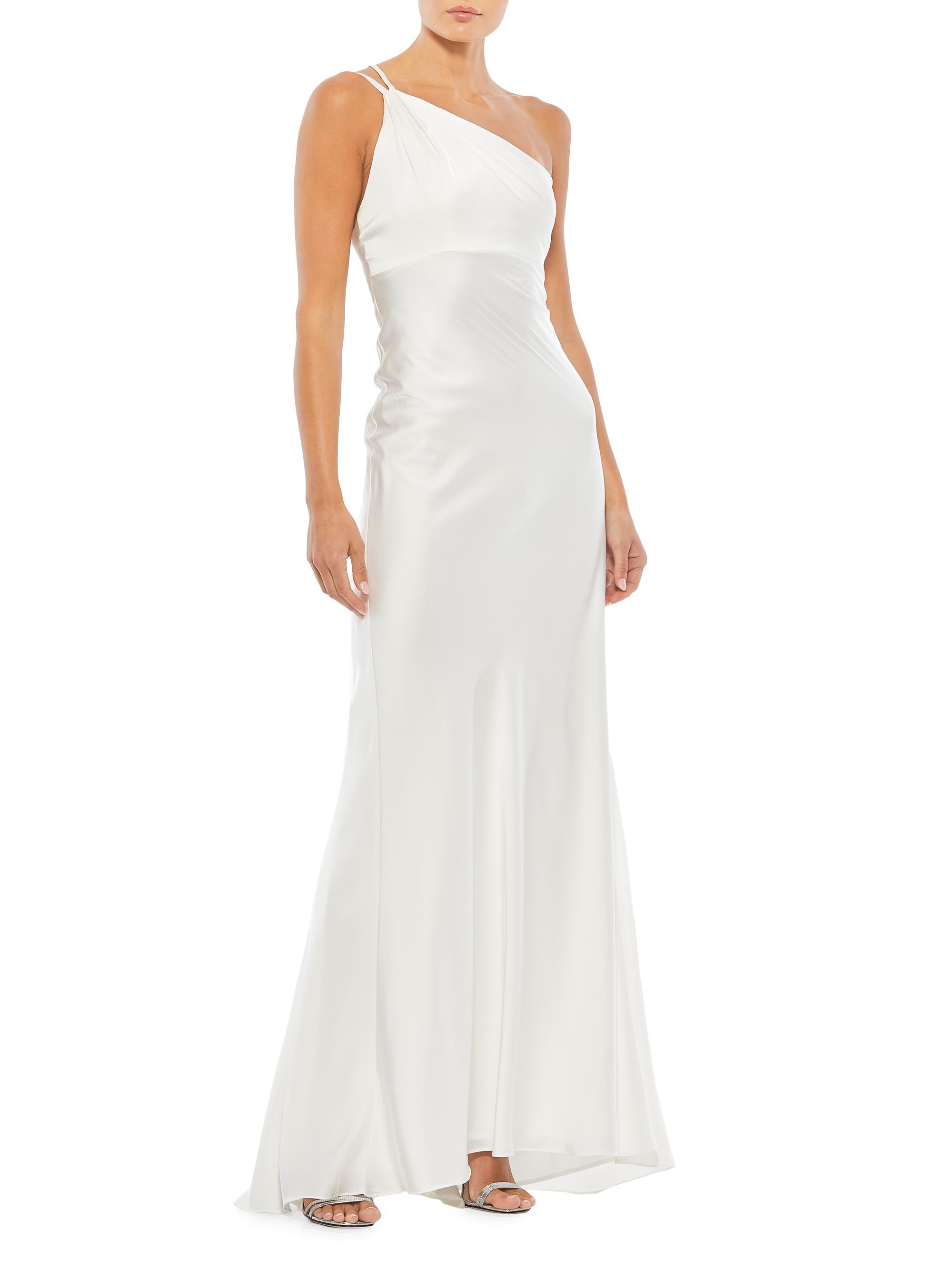 Mac Duggal Women's Asymmetric Satin Column Gown - White