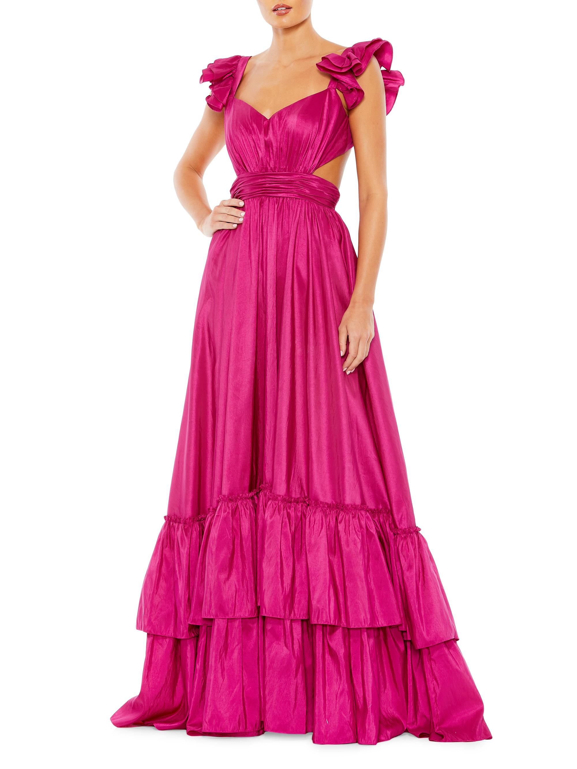 Mac Duggal Women's Ieena Cut-Out Ruffled Satin Gown - Magenta