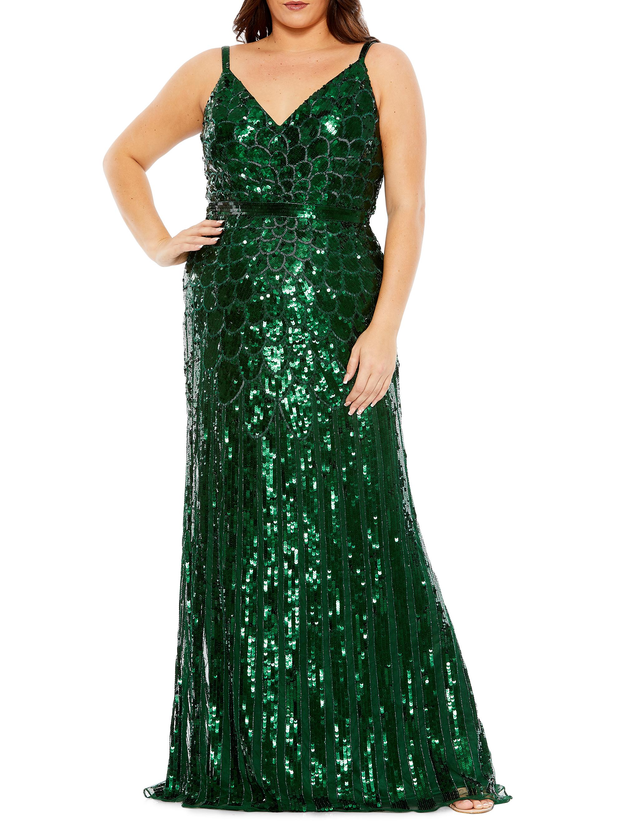 Mac Duggal Women's Metallic Trumpet Gown - Bottle Green
