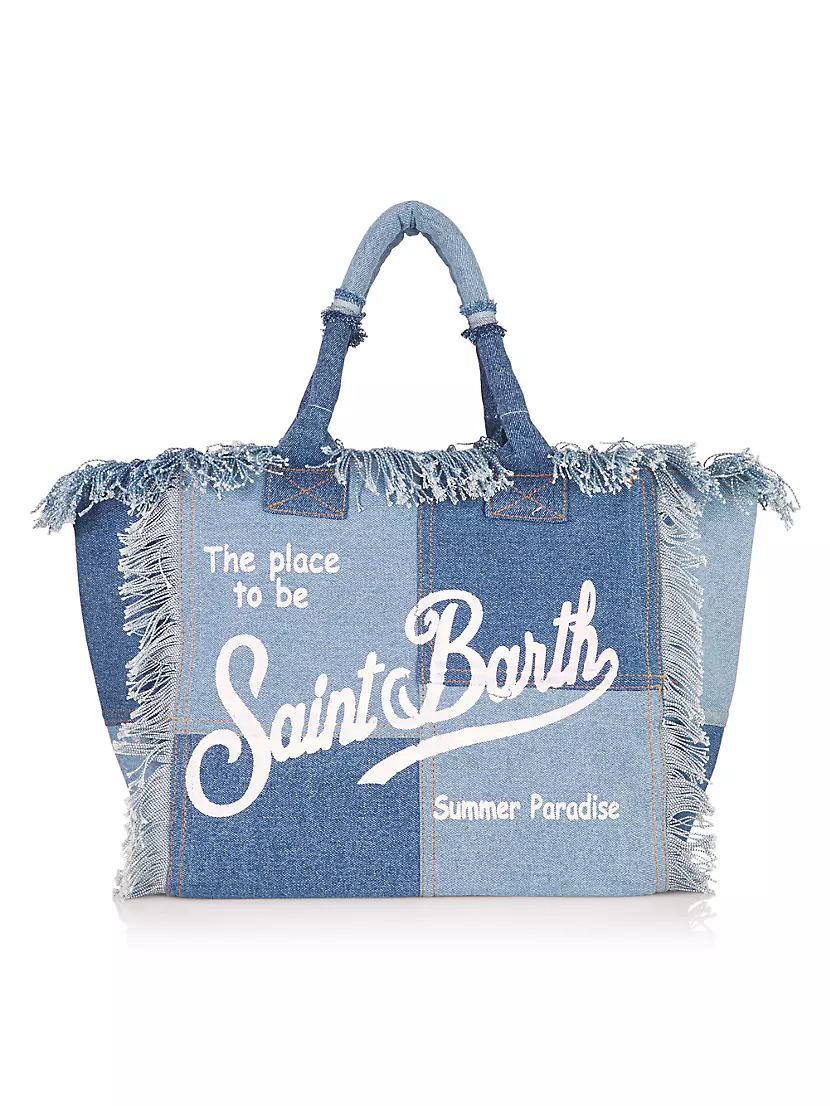 MC2 Saint Barth Denim Patchwork Handbag With Pink Bandanna Handles