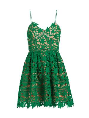 Self-Portrait Women's Floral-Embroidered Minidress - Deep Green