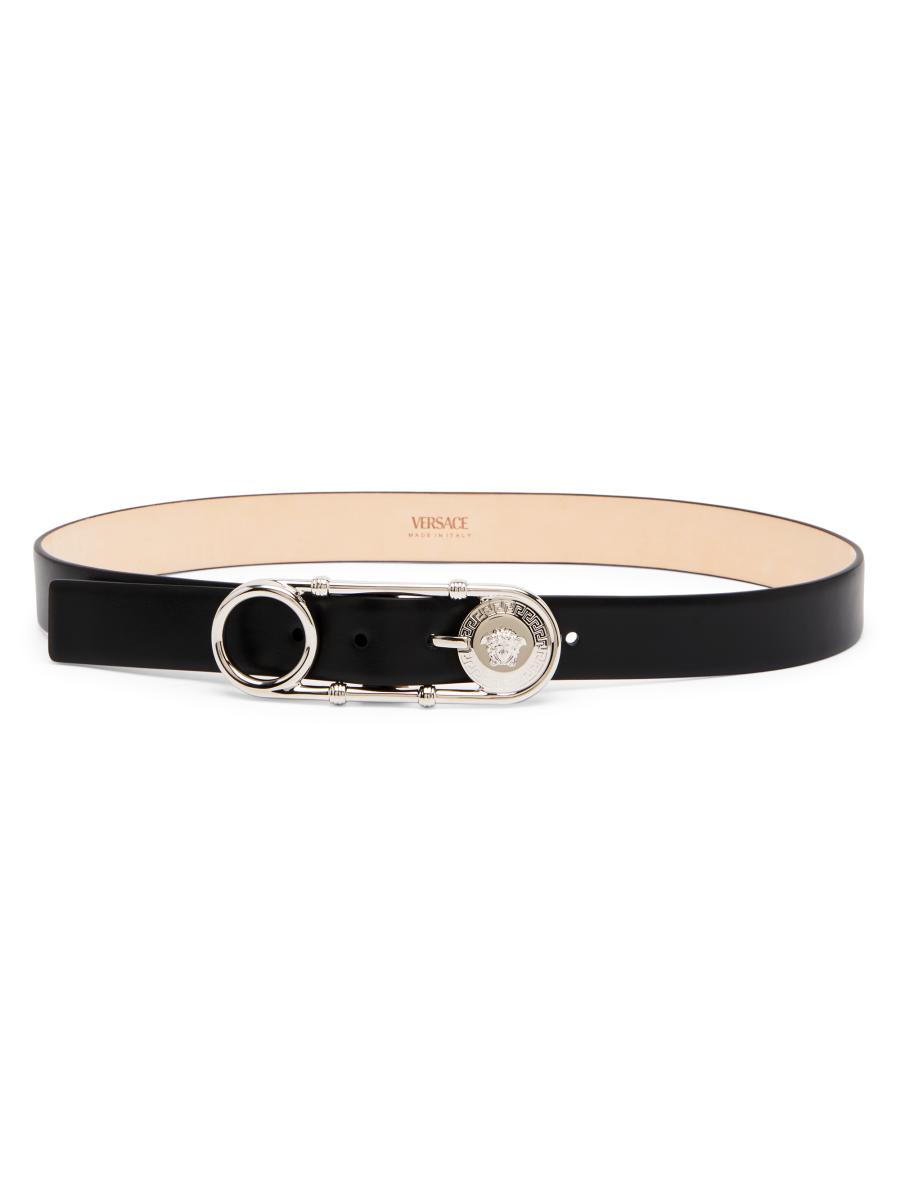 【送料&関税込】Versace safety Pin Belt Safety Pin Leather Belt 3 cm Black,Gold | VERSACE US