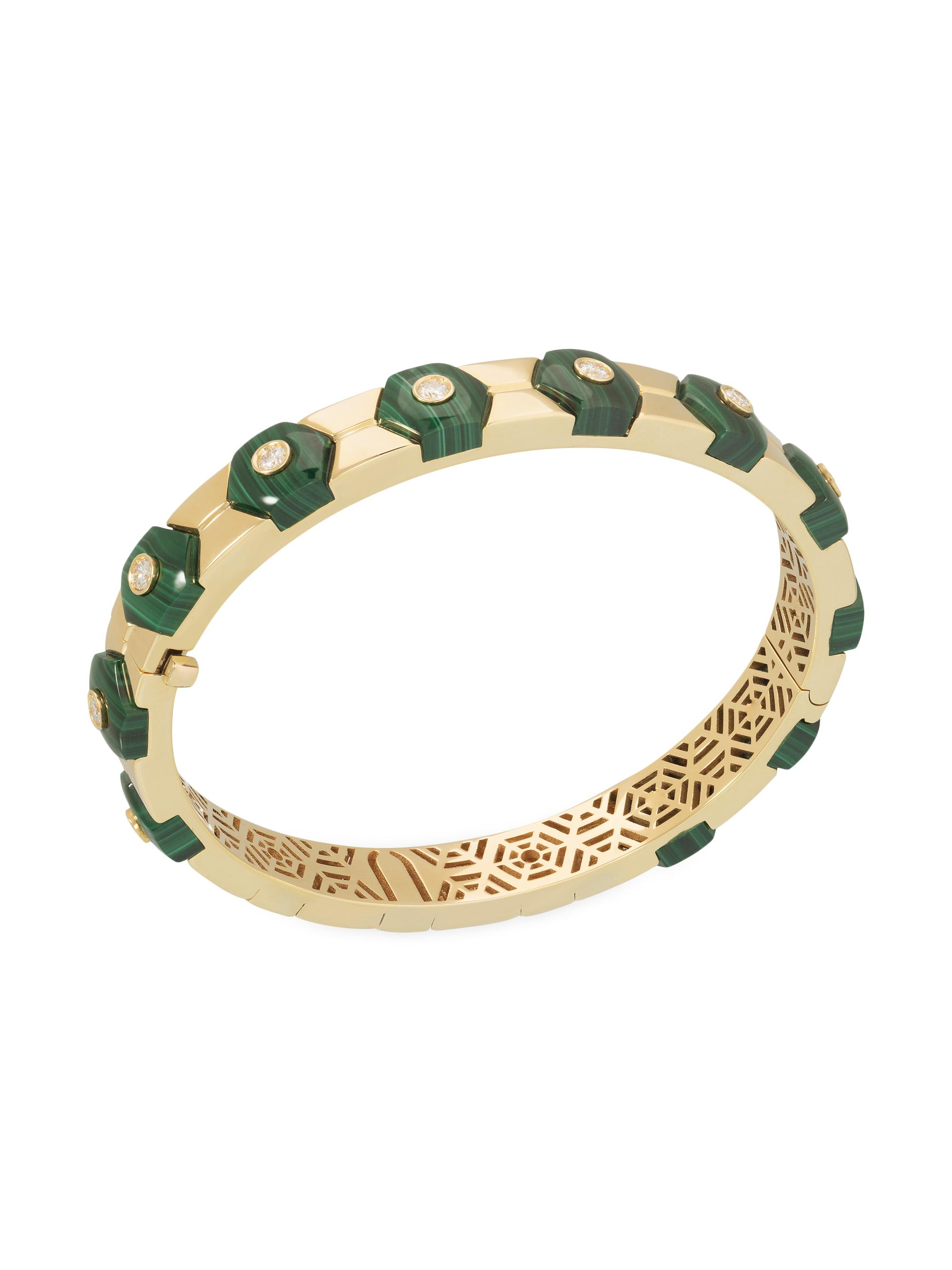 Miseno Women's Baia 18K Yellow Gold, Malachite & 0.62 TCW Diamond Bangle - Yellow Gold