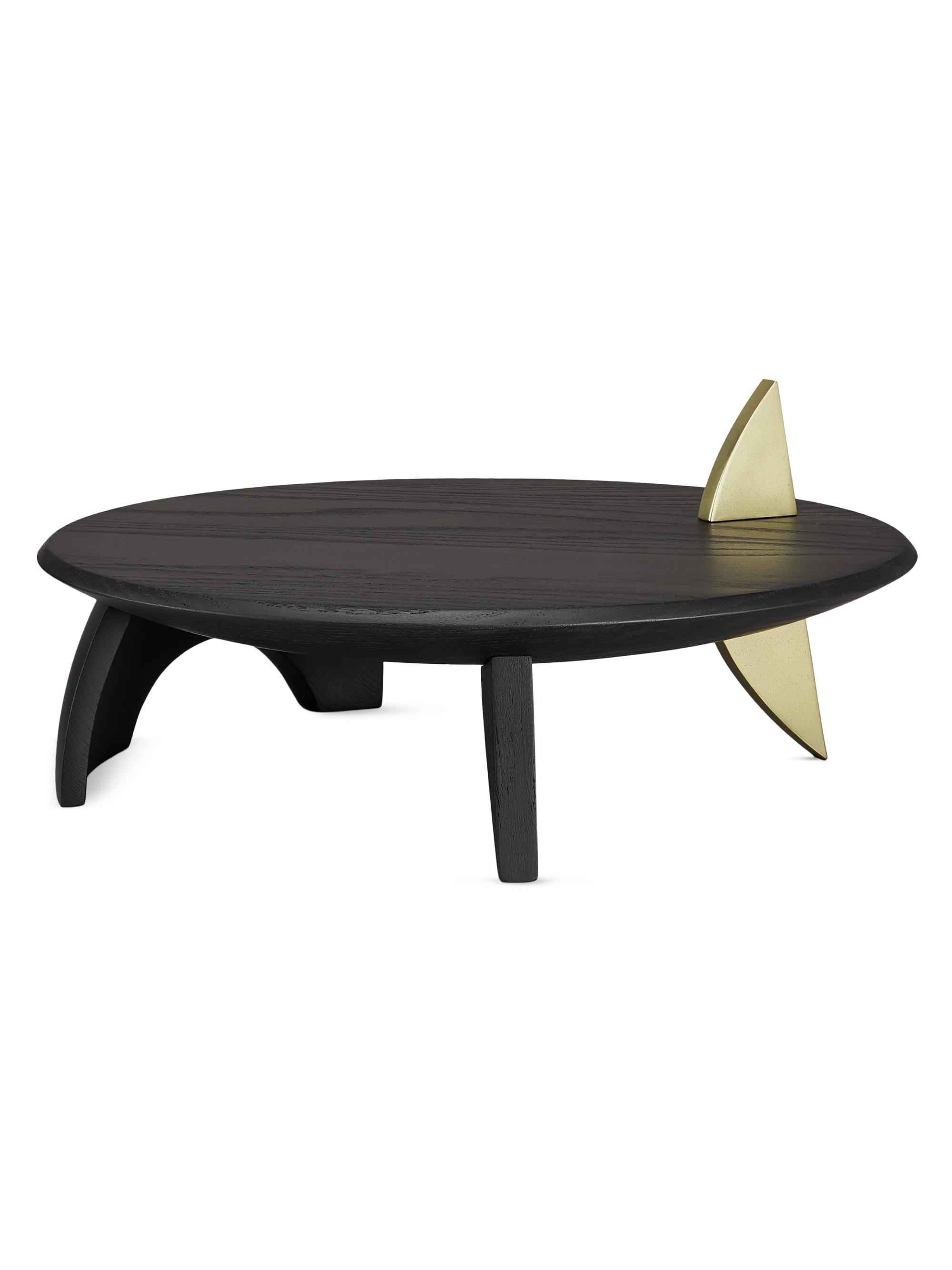 L'Objet Kelly Behun Leaf Flat Platter On Stand - Blackened Oak