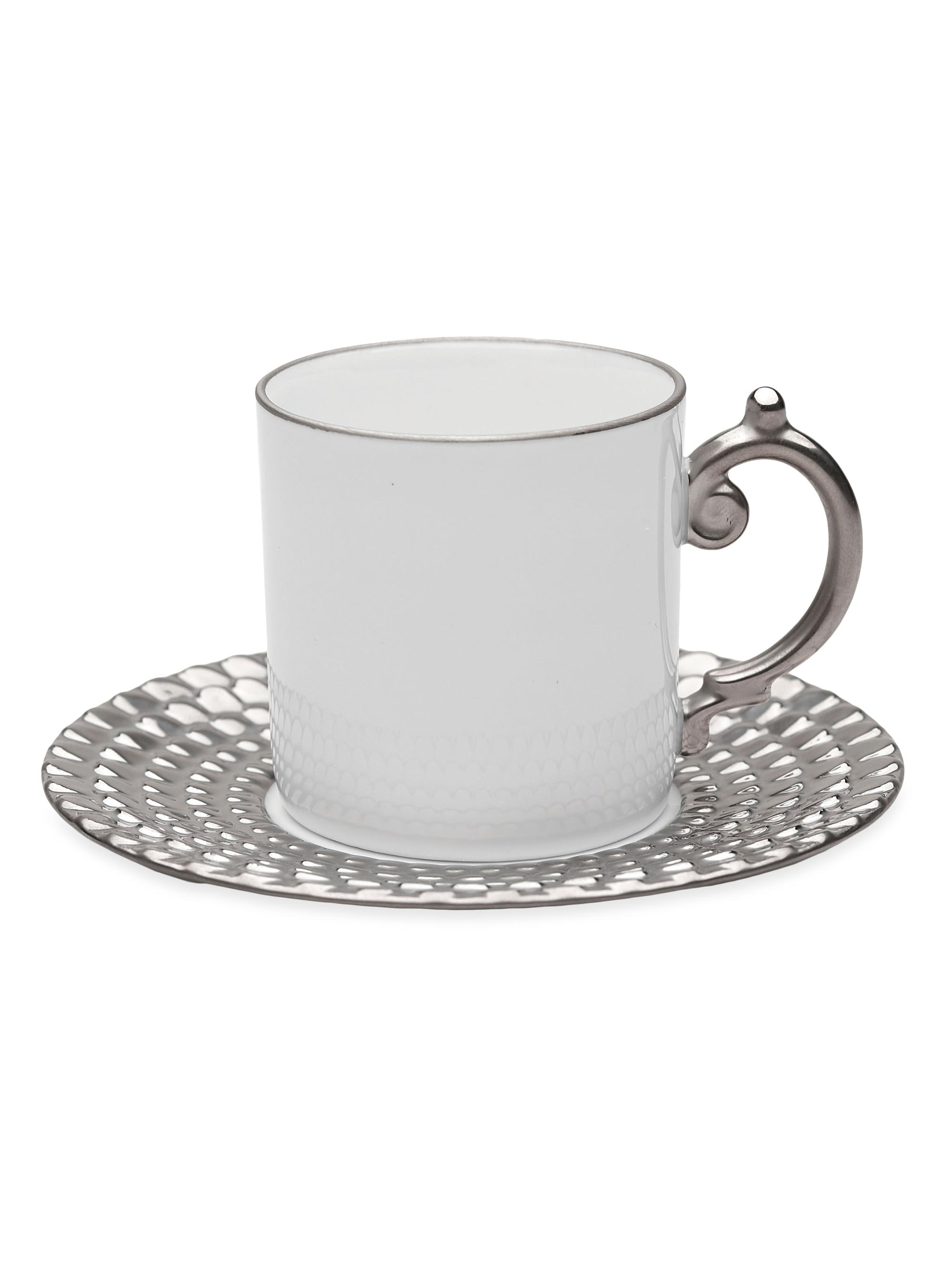 L'Objet Aegean Espresso Cup & Saucer Set - Platinum