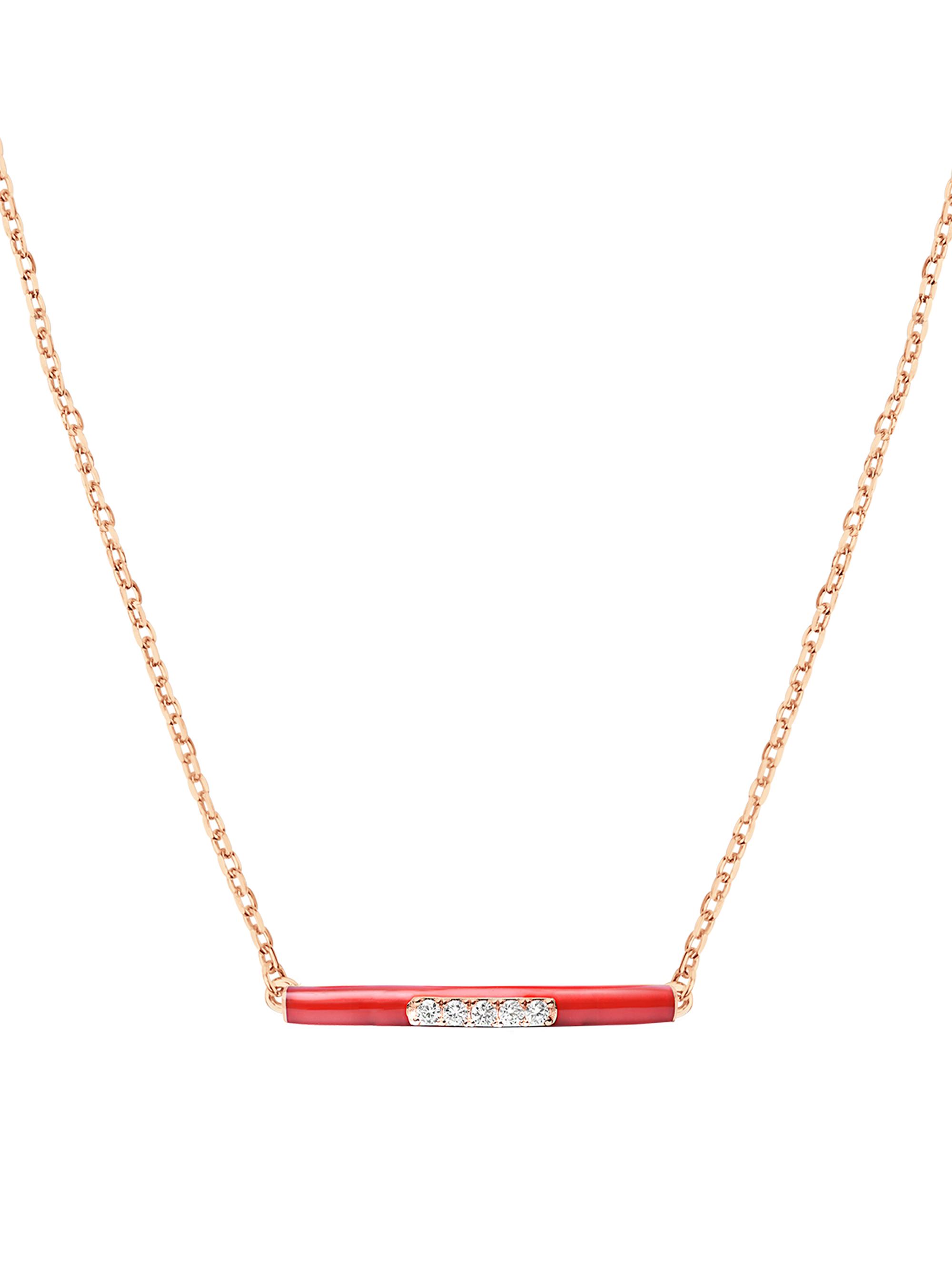 Djula Women's Marbella 14K Rose Gold, Red Enamel, & Diamond Bar Pendant Necklace - Pink Gold