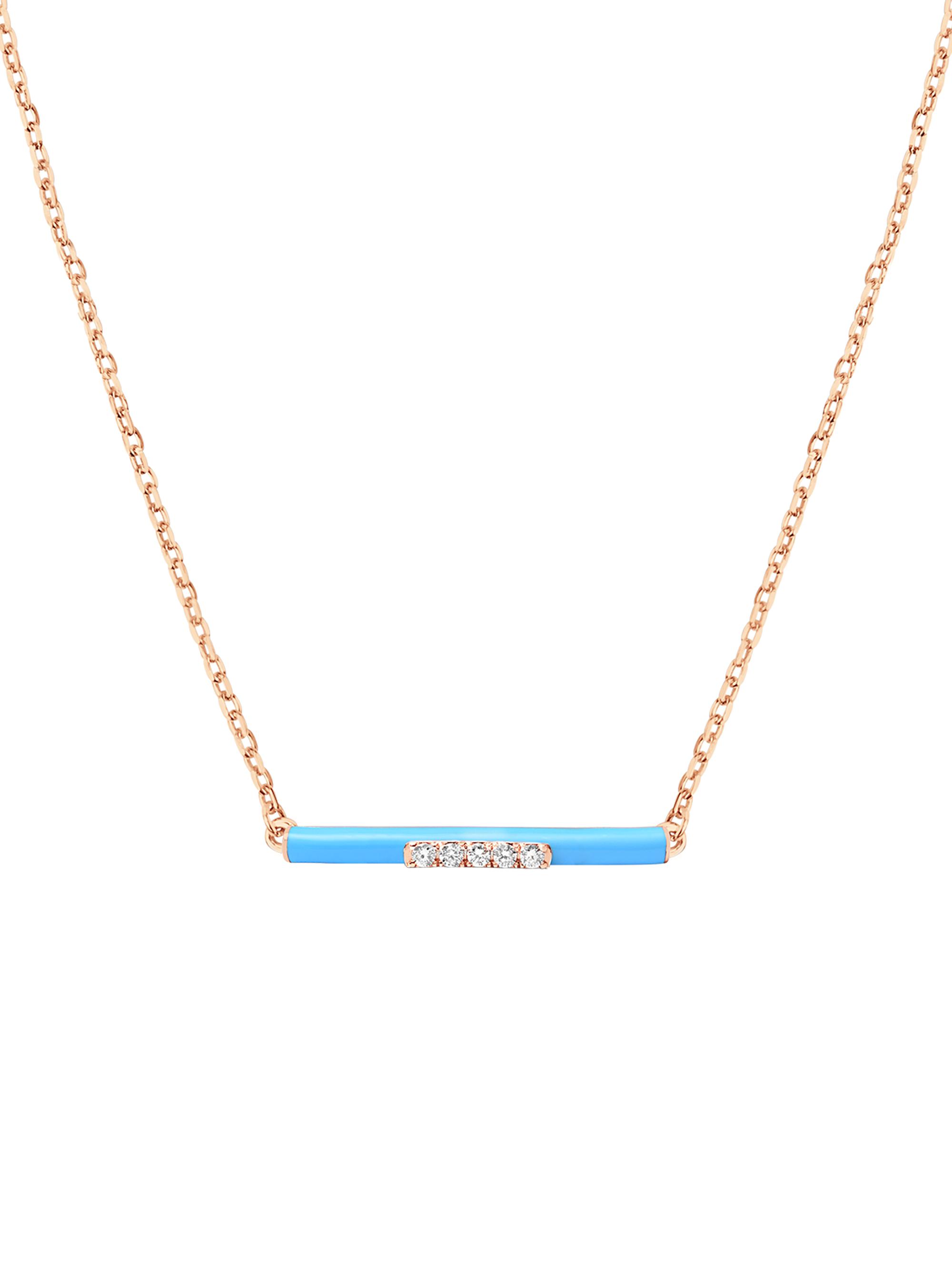 Djula Women's Marbella 14K Rose Gold, Light Blue Enamel, & Diamond Bar Pendant Necklace - Pink Gold