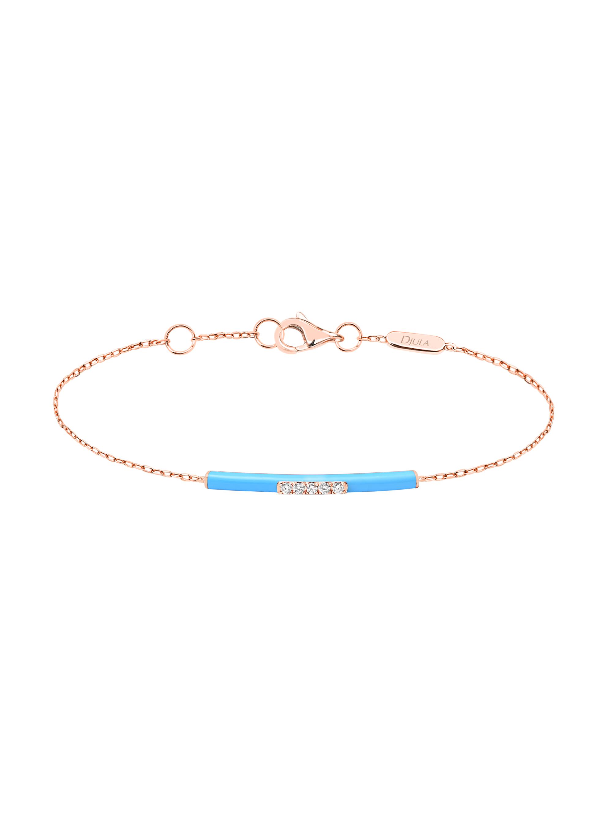 Djula Women's Marbella 14K Rose Gold, Light Blue Enamel, & Diamond Bar Charm Bracelet - Pink Gold