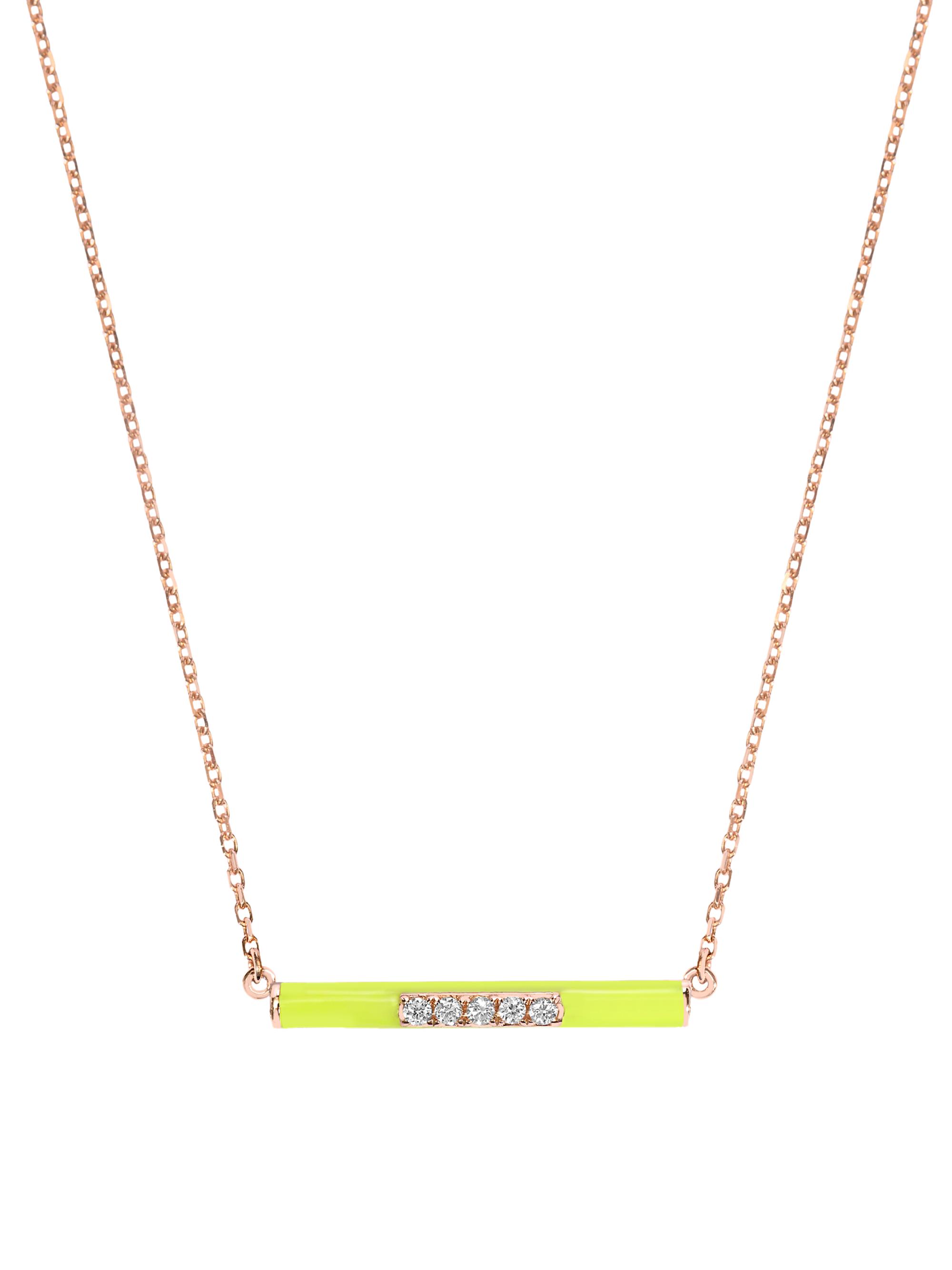 Djula Women's Marbella 14K Rose Gold, Yellow Enamel, & Diamond Bar Pendant Necklace - Pink Gold