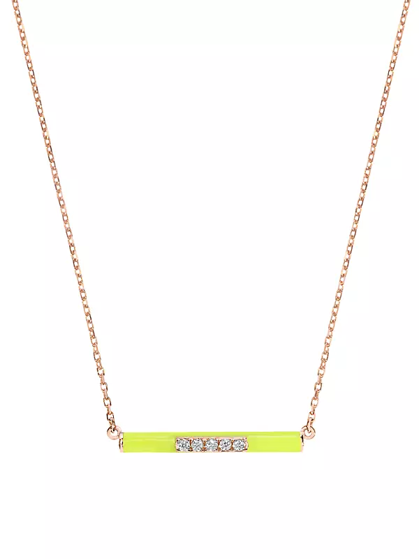 Marbella 14K Rose Gold, Yellow Enamel, & Diamond Bar Pendant Necklace