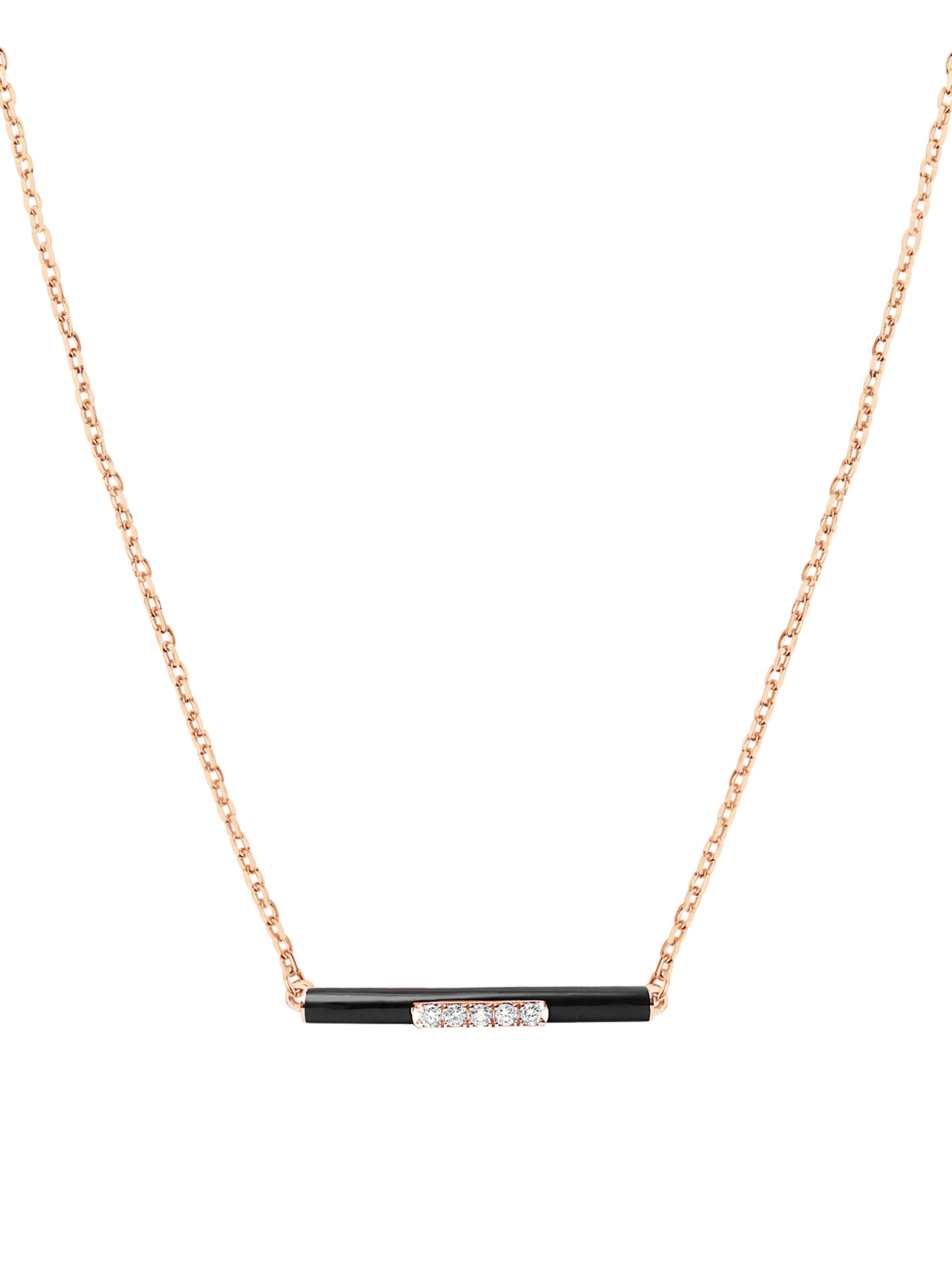 Djula Women's Marbella 14K Rose Gold, Black Enamel, & Diamond Bar Pendant Necklace - Pink Gold