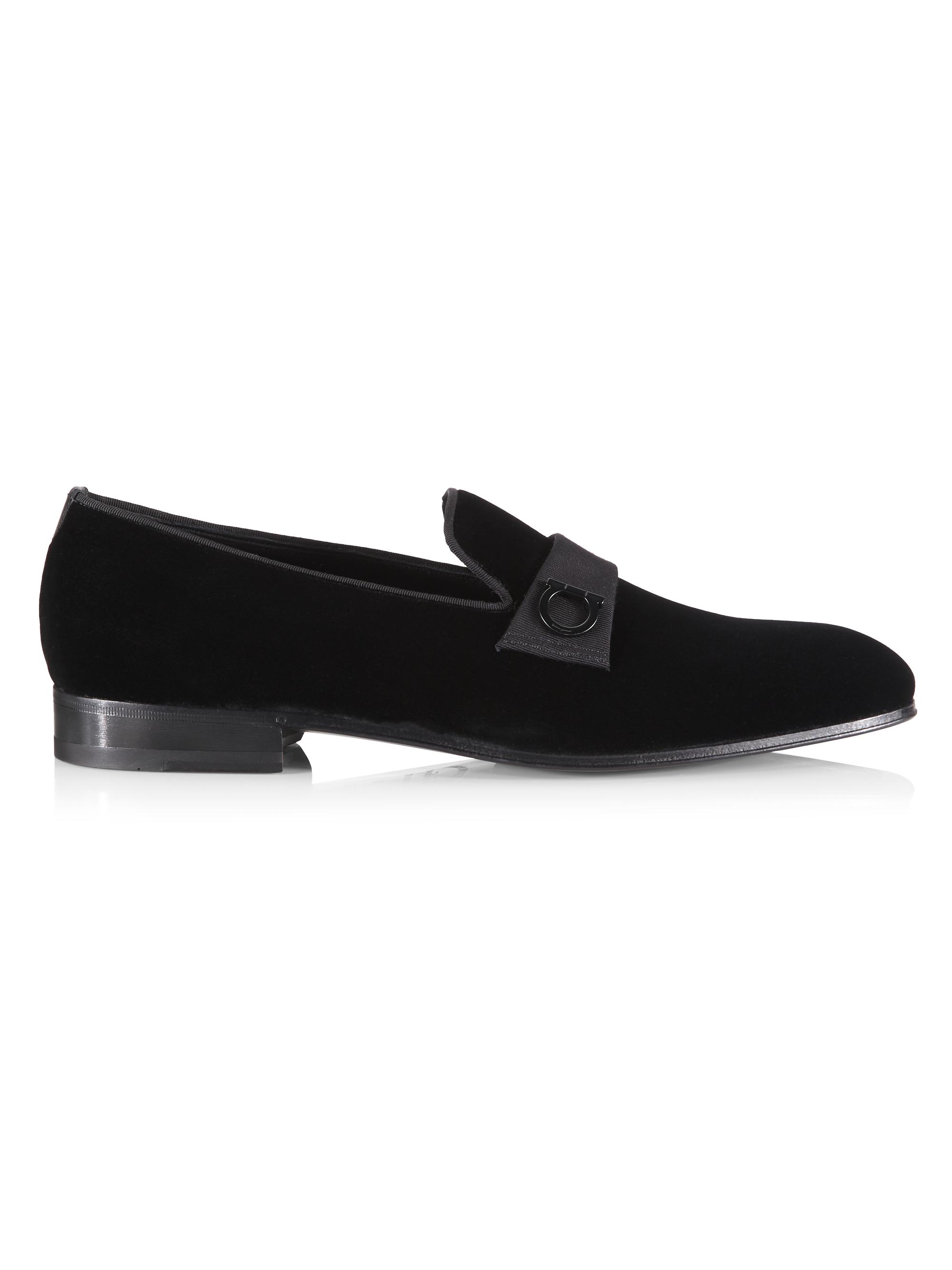 FERRAGAMO Men's Velvet Gancio Loafers - Black