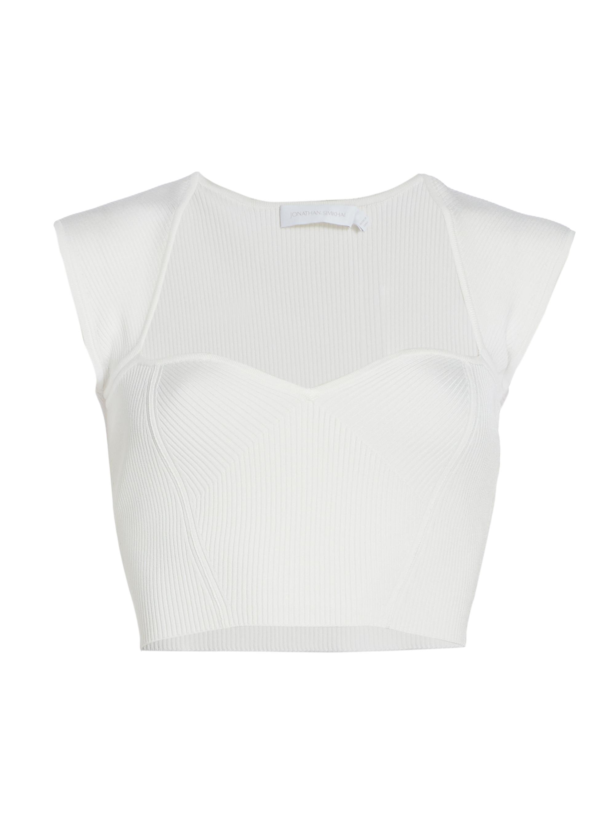 SIMKHAI Women's Abia Cropped Ribbed Top - White